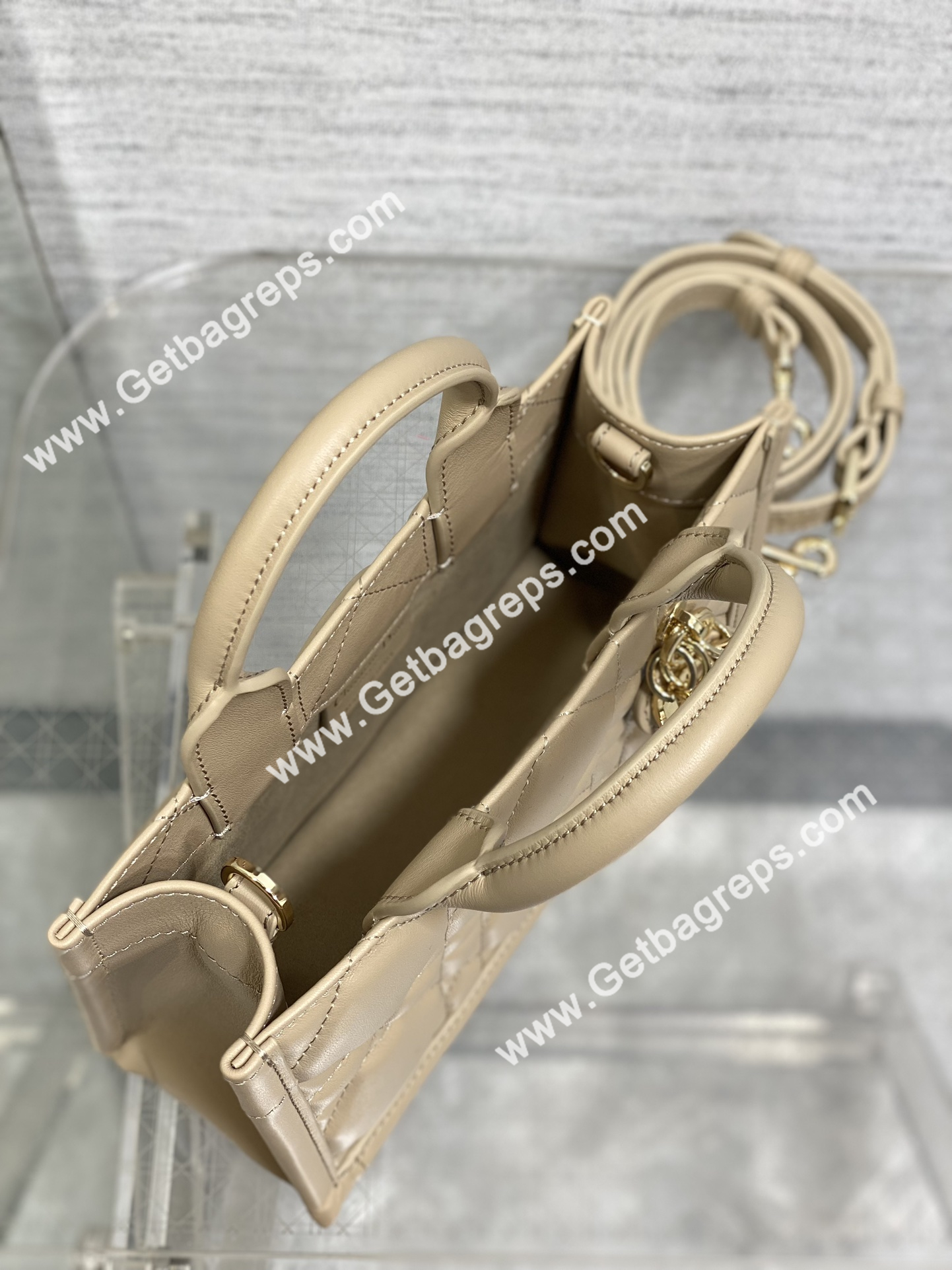Mini Dior Book Tote Macrocannage Calfskin Cream Apricot