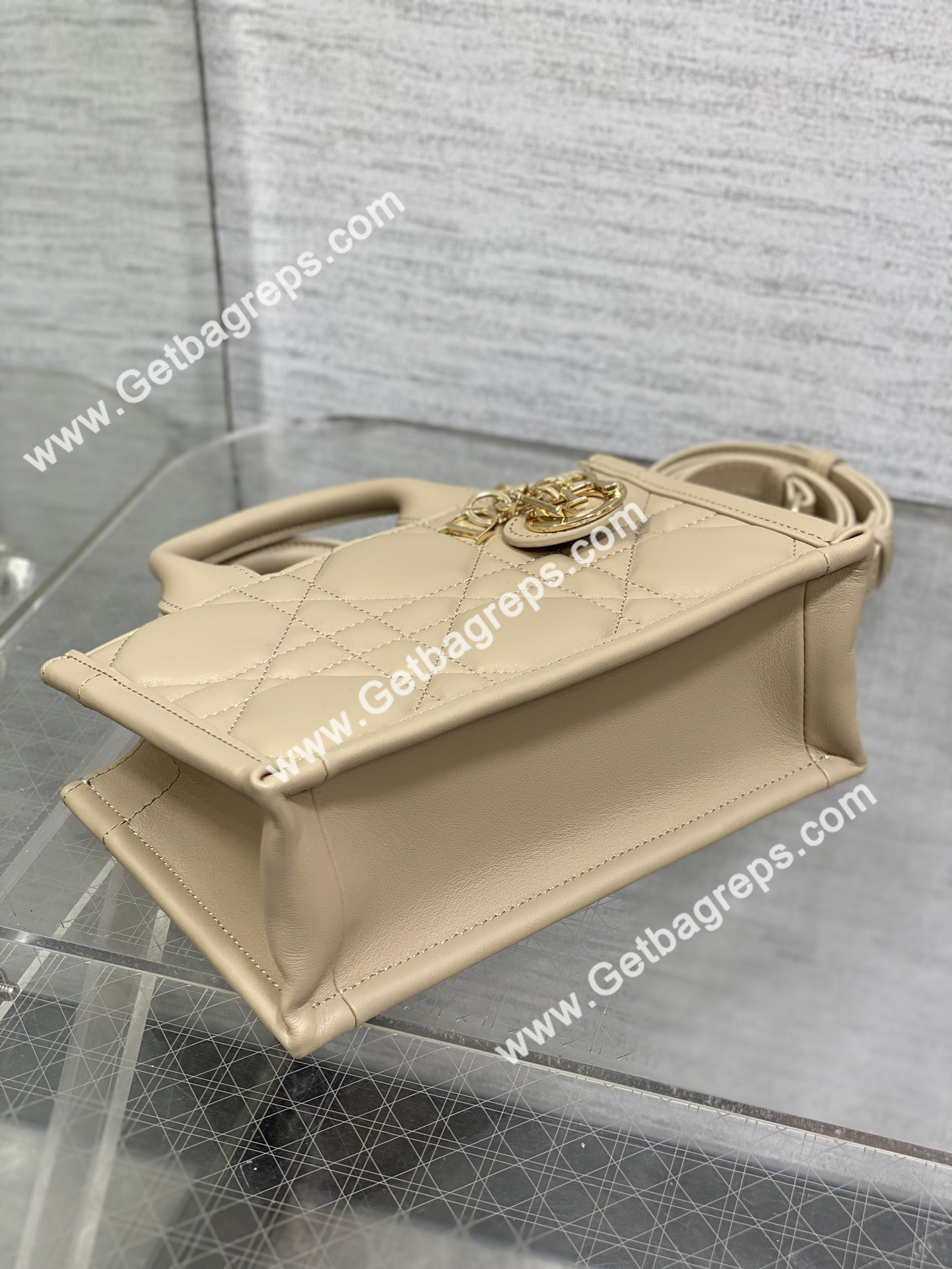 Mini Dior Book Tote Macrocannage Calfskin Cream Apricot