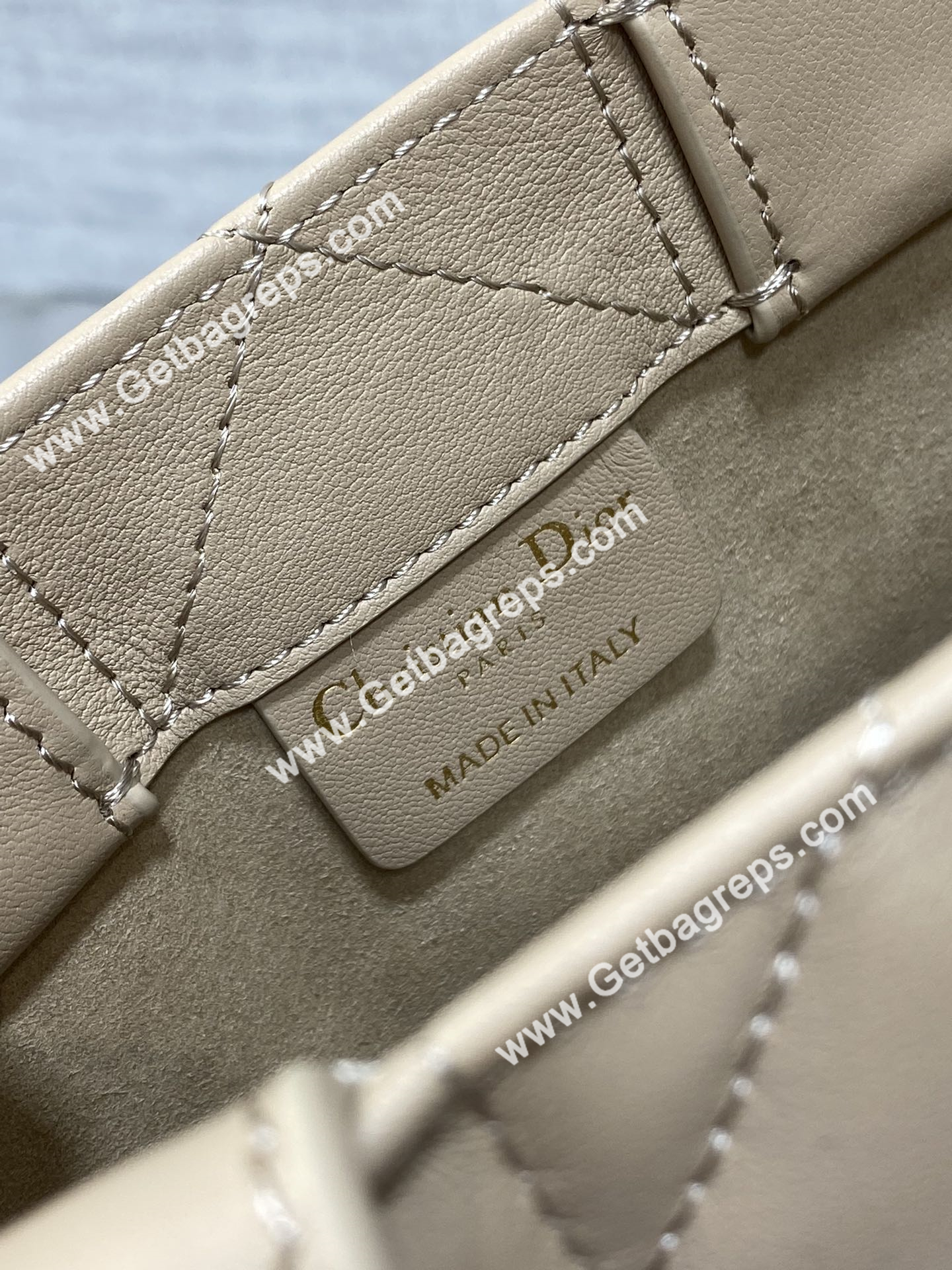 Mini Dior Book Tote Macrocannage Calfskin Cream Apricot