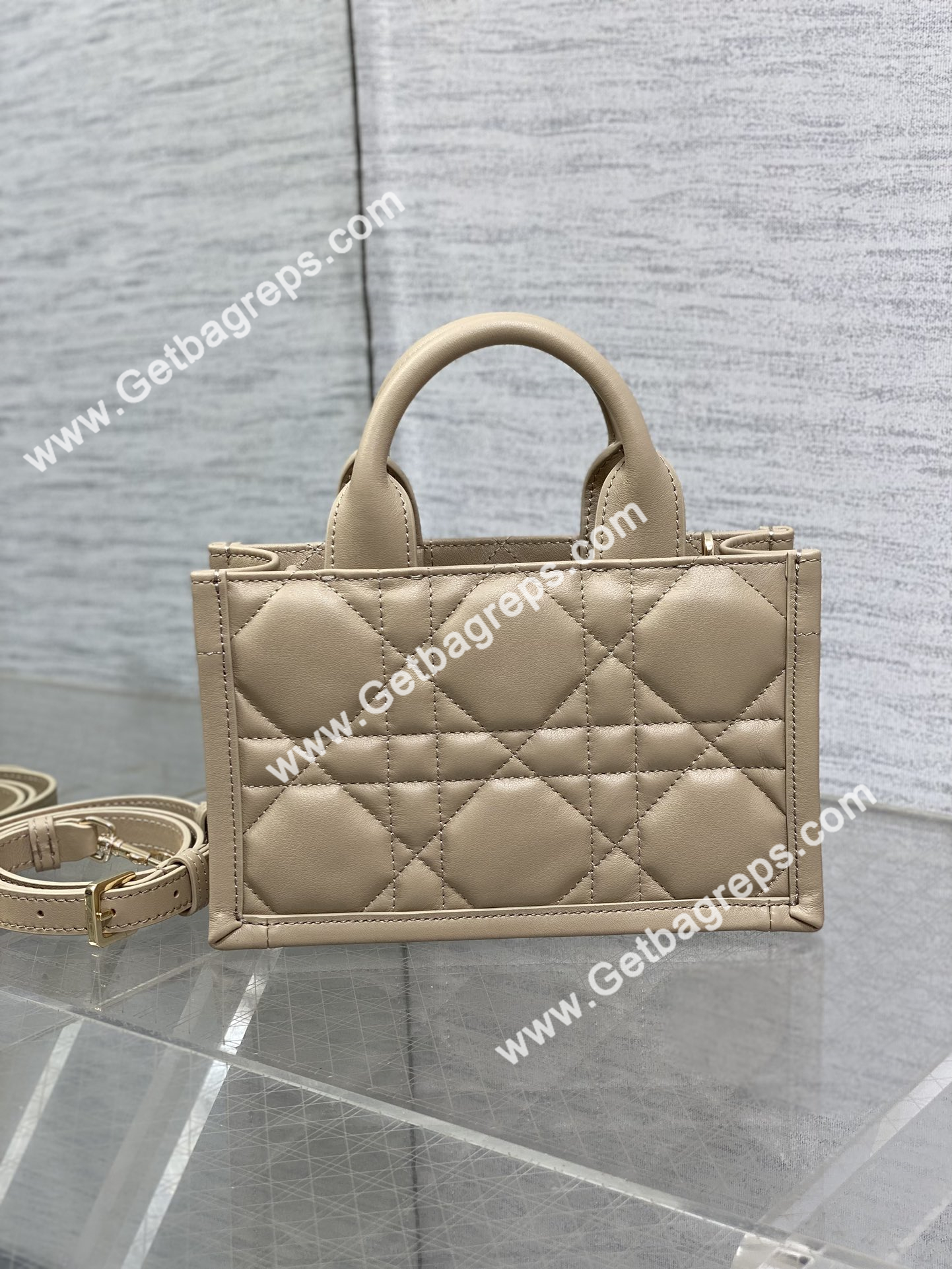 Mini Dior Book Tote Macrocannage Calfskin Cream Apricot