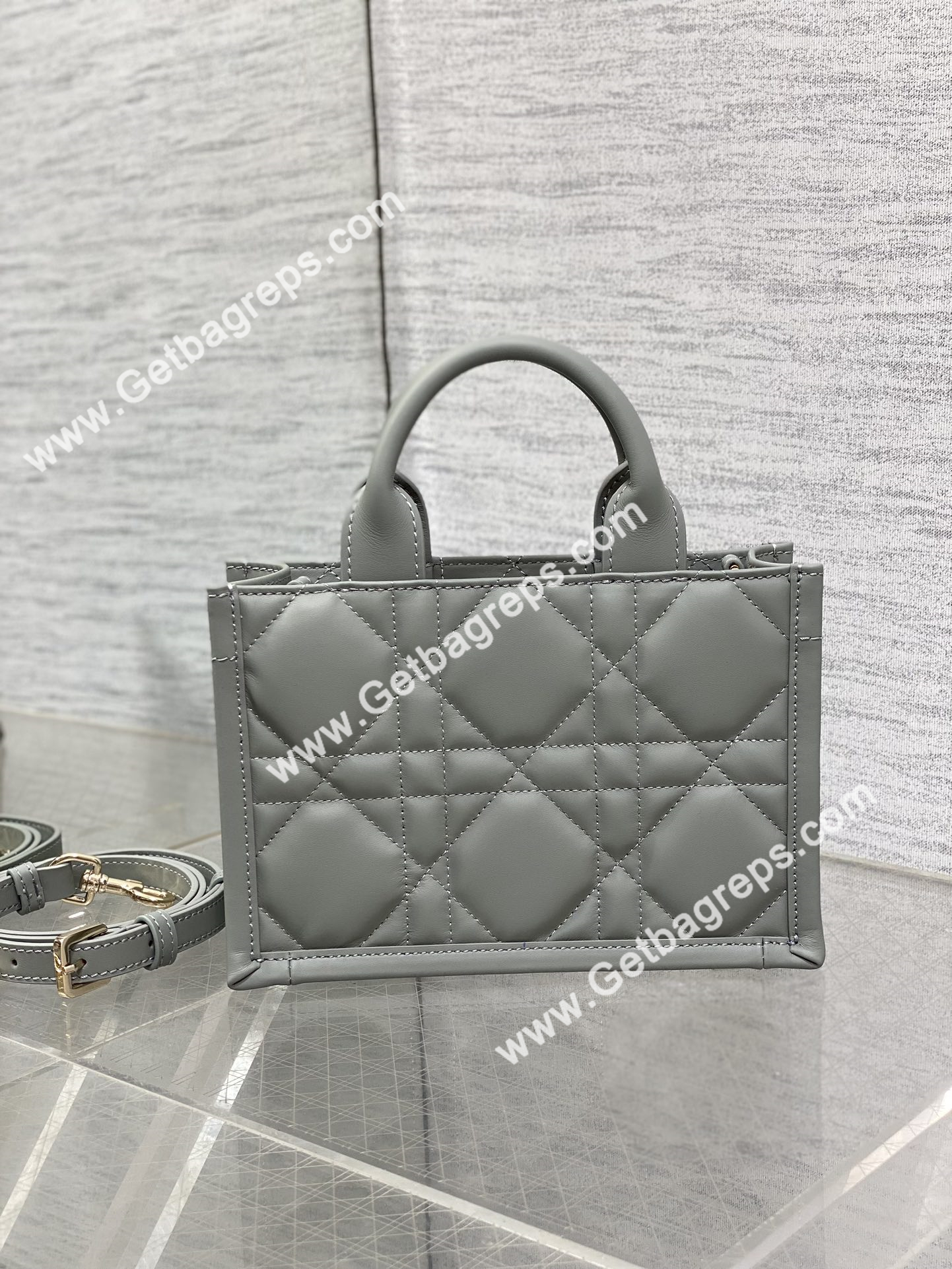 Mini Dior Book Tote Macrocannage Calfskin Rock Gray