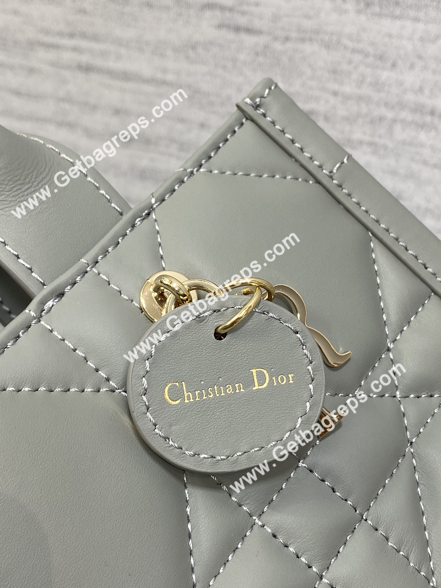 Mini Dior Book Tote Macrocannage Calfskin Rock Gray