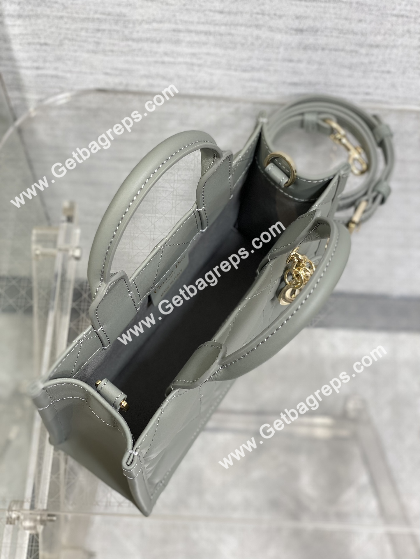Mini Dior Book Tote Macrocannage Calfskin Rock Gray