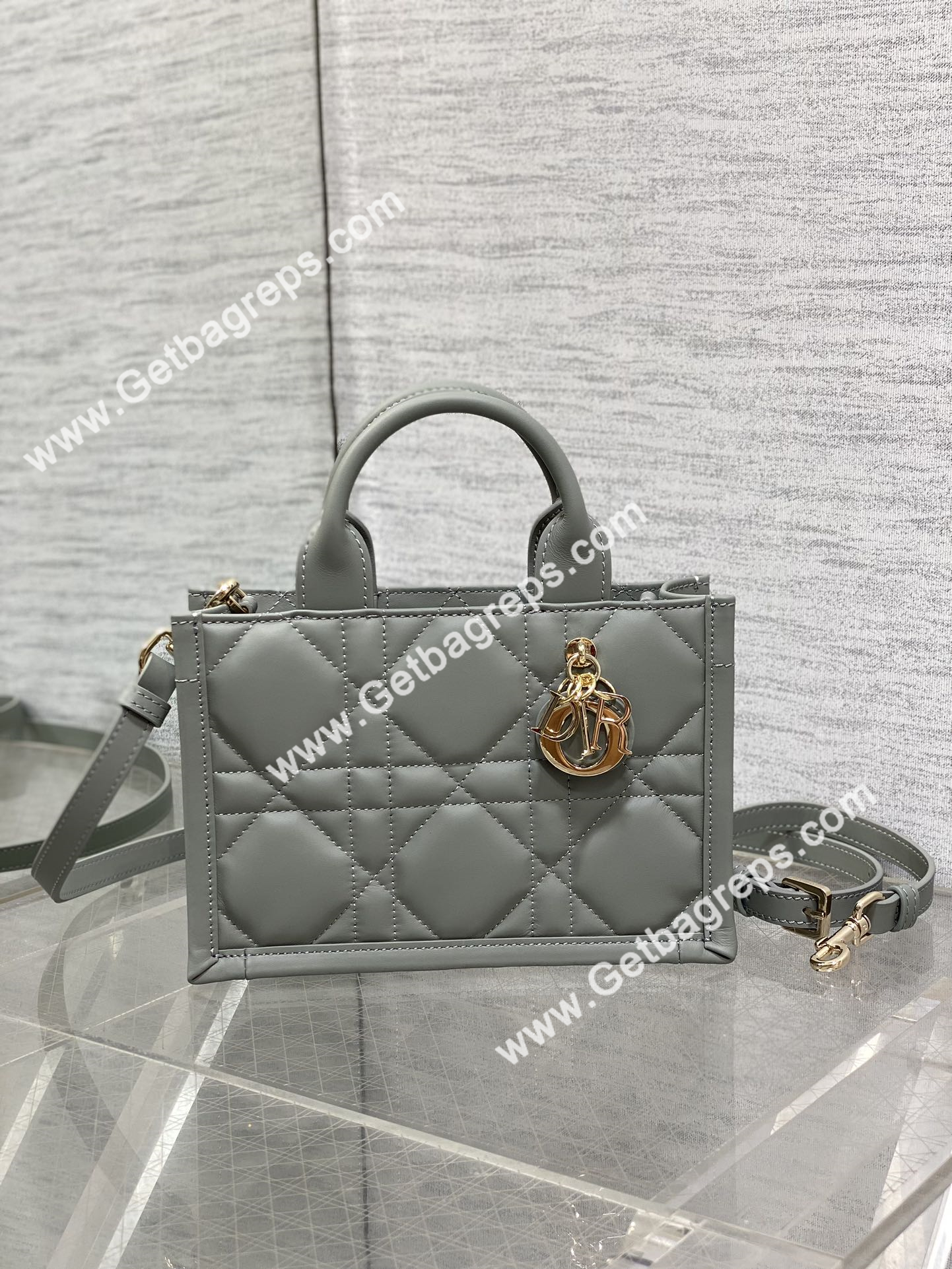 Mini Dior Book Tote Macrocannage Calfskin Rock Gray