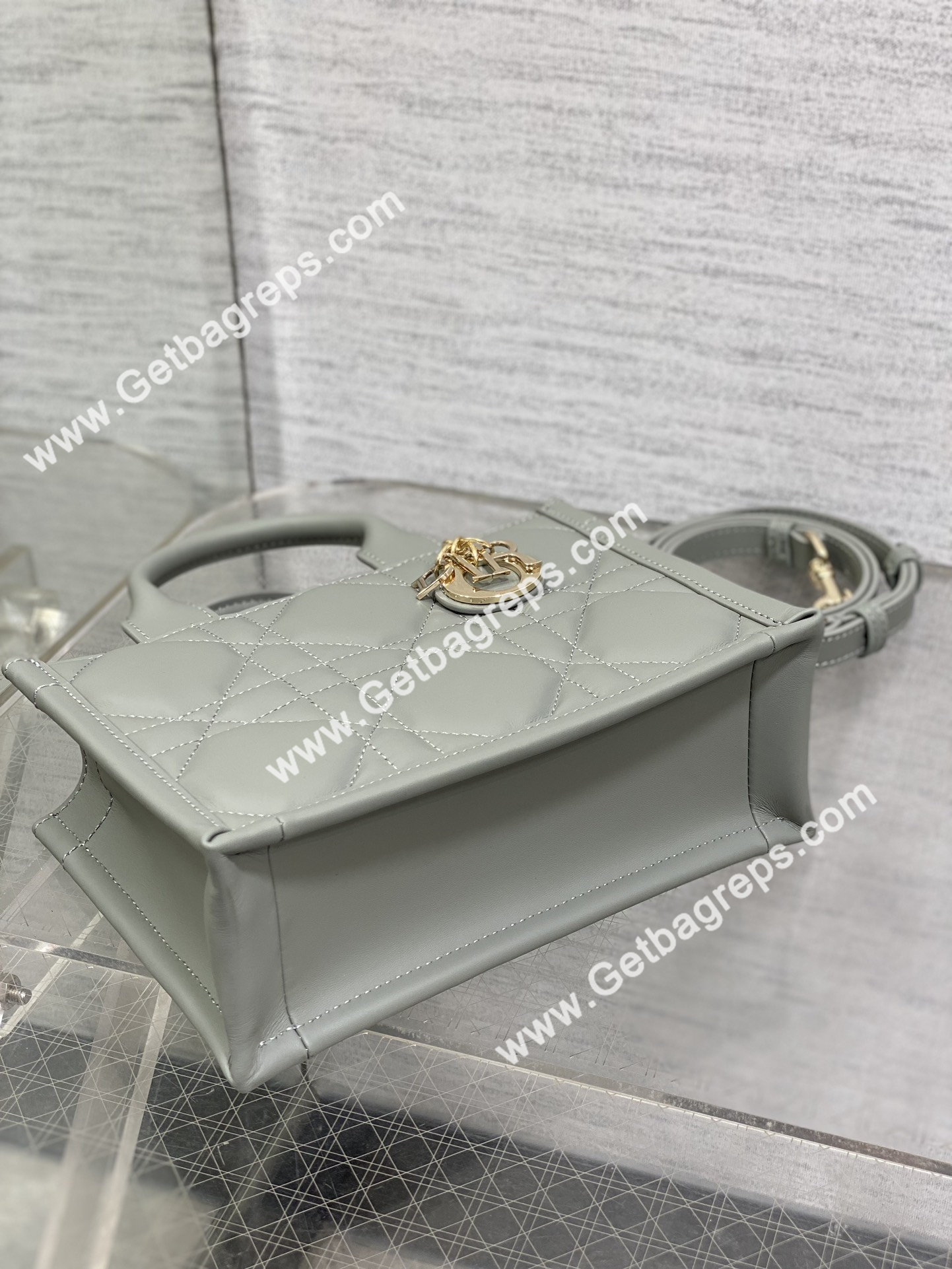 Mini Dior Book Tote Macrocannage Calfskin Rock Gray