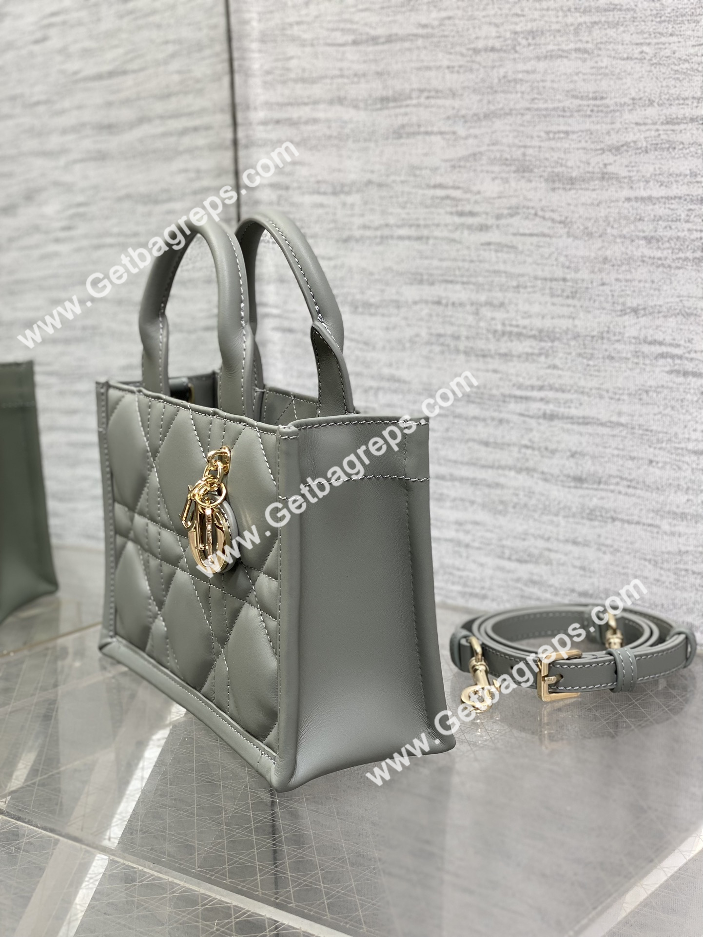 Mini Dior Book Tote Macrocannage Calfskin Rock Gray