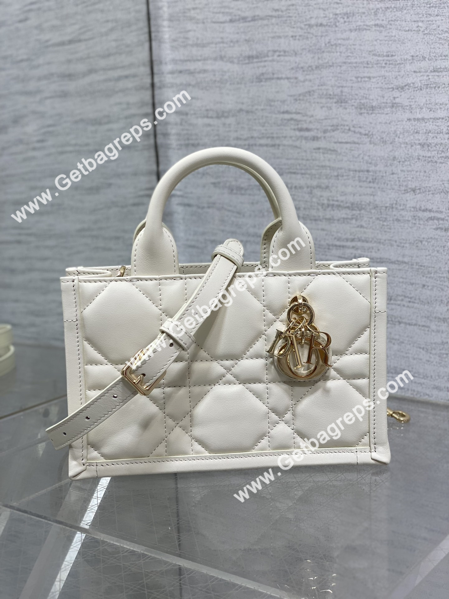 Mini Dior Book Tote Macrocannage Calfskin White