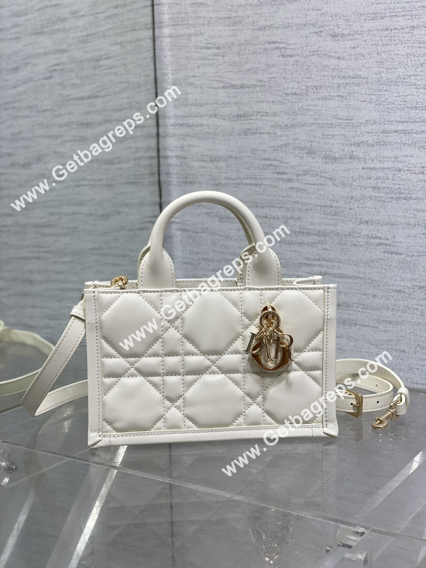 Mini Dior Book Tote Macrocannage Calfskin White