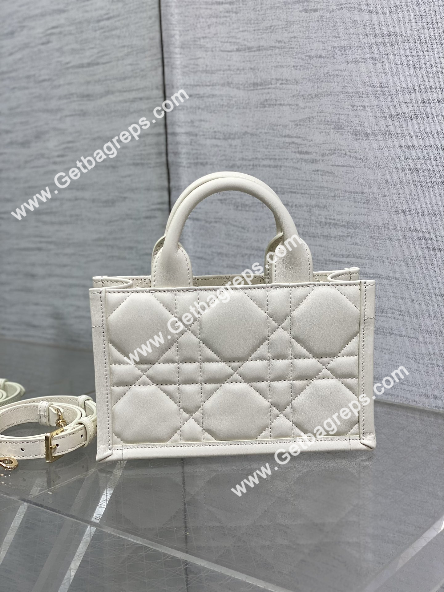 Mini Dior Book Tote Macrocannage Calfskin White