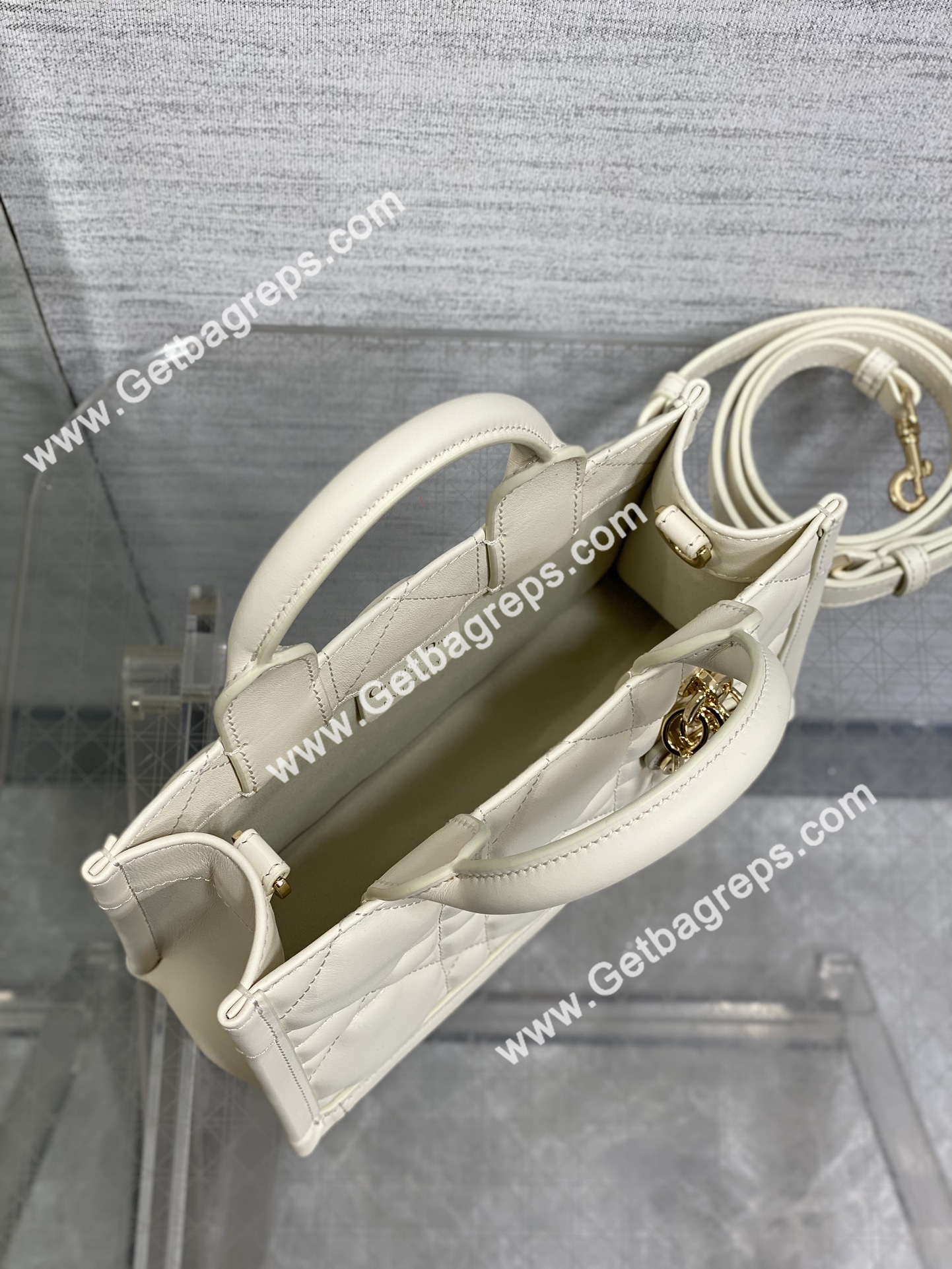 Mini Dior Book Tote Macrocannage Calfskin White
