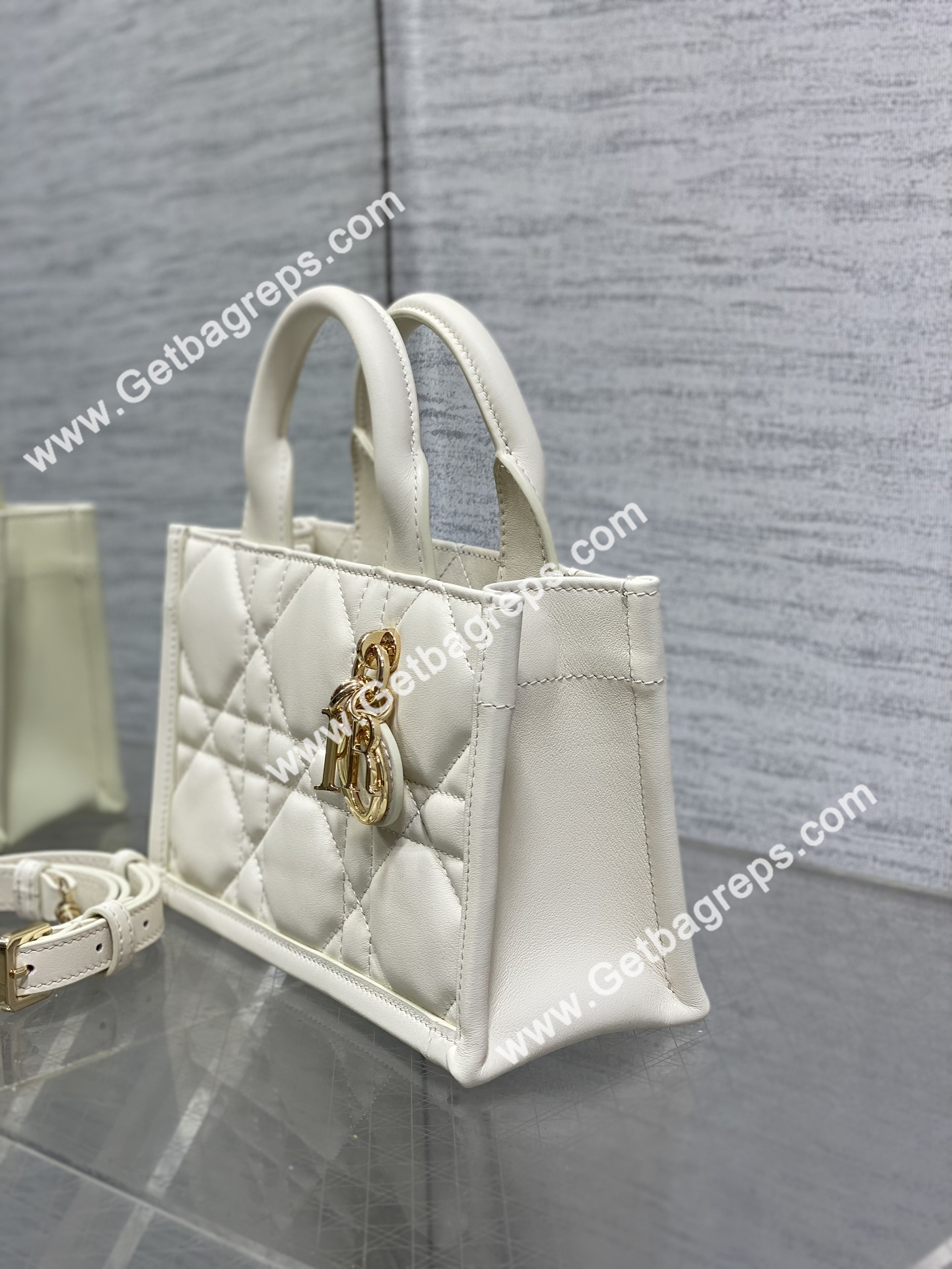 Mini Dior Book Tote Macrocannage Calfskin White