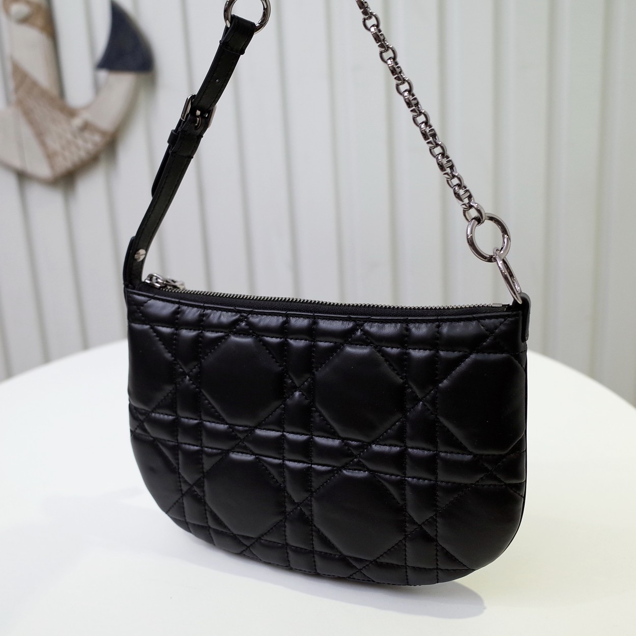 Mini Dior Caro Tulip Bag Black Quilted Macrocannage Calfskin