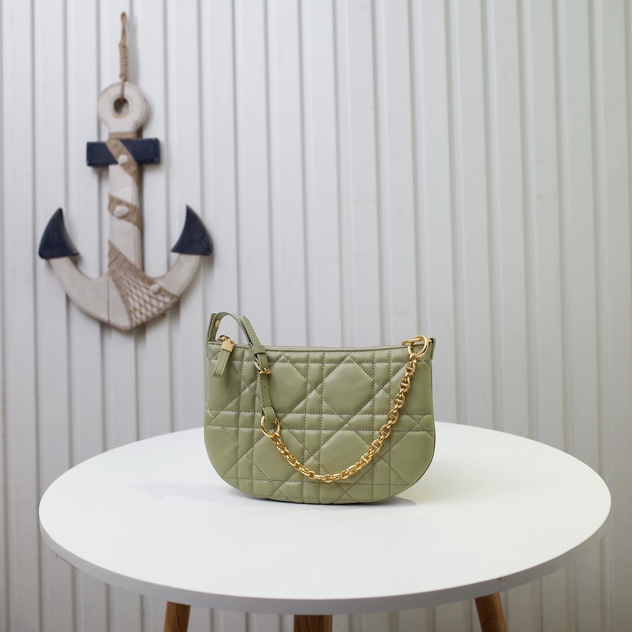 Mini Dior Caro Tulip Bag Green Quilted Macrocannage Calfskin