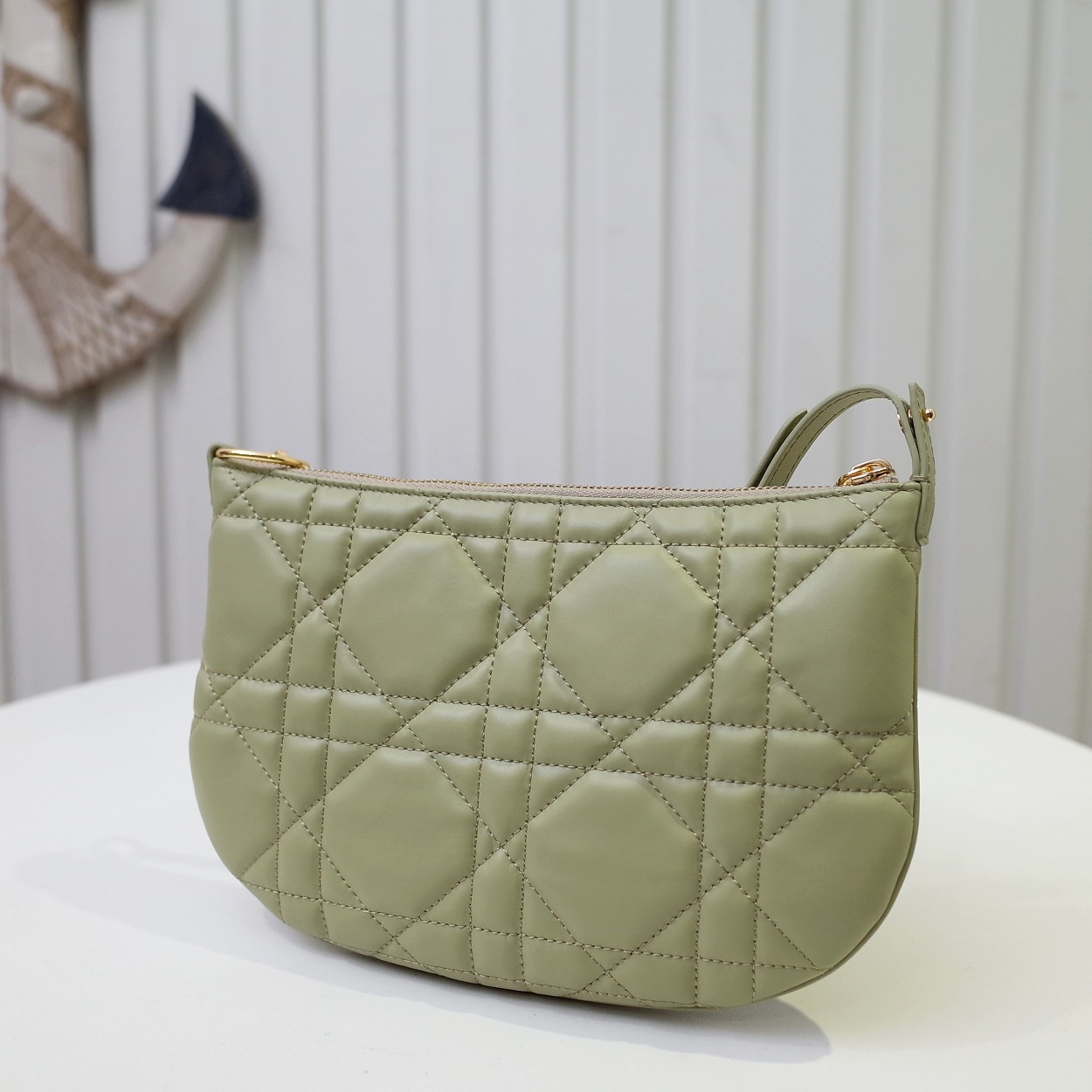 Mini Dior Caro Tulip Bag Green Quilted Macrocannage Calfskin