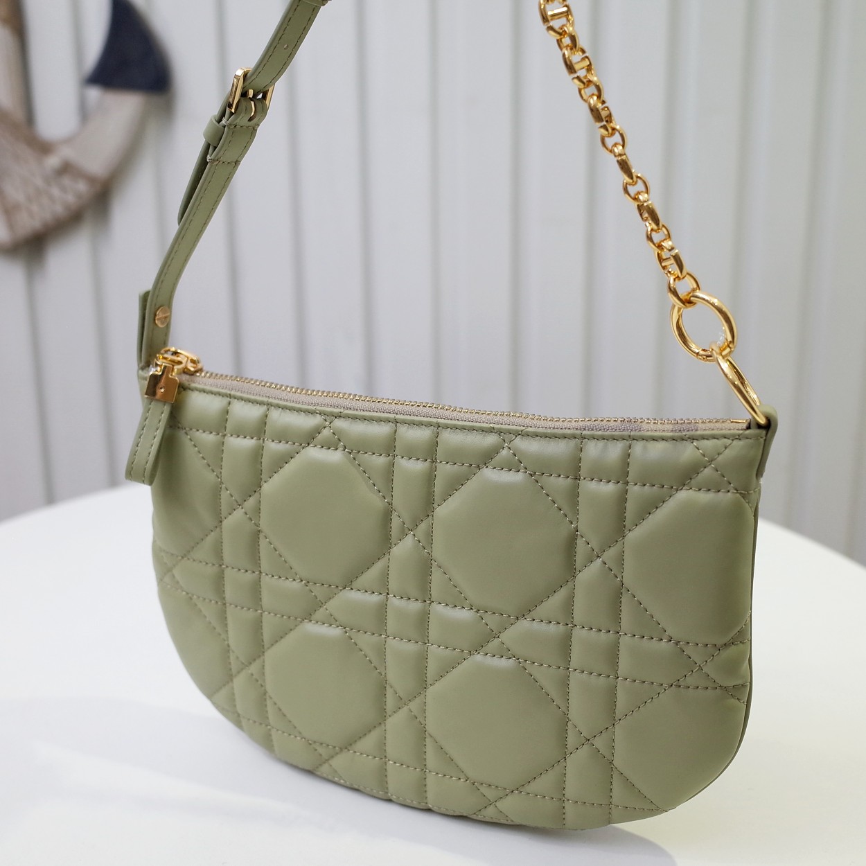 Mini Dior Caro Tulip Bag Green Quilted Macrocannage Calfskin