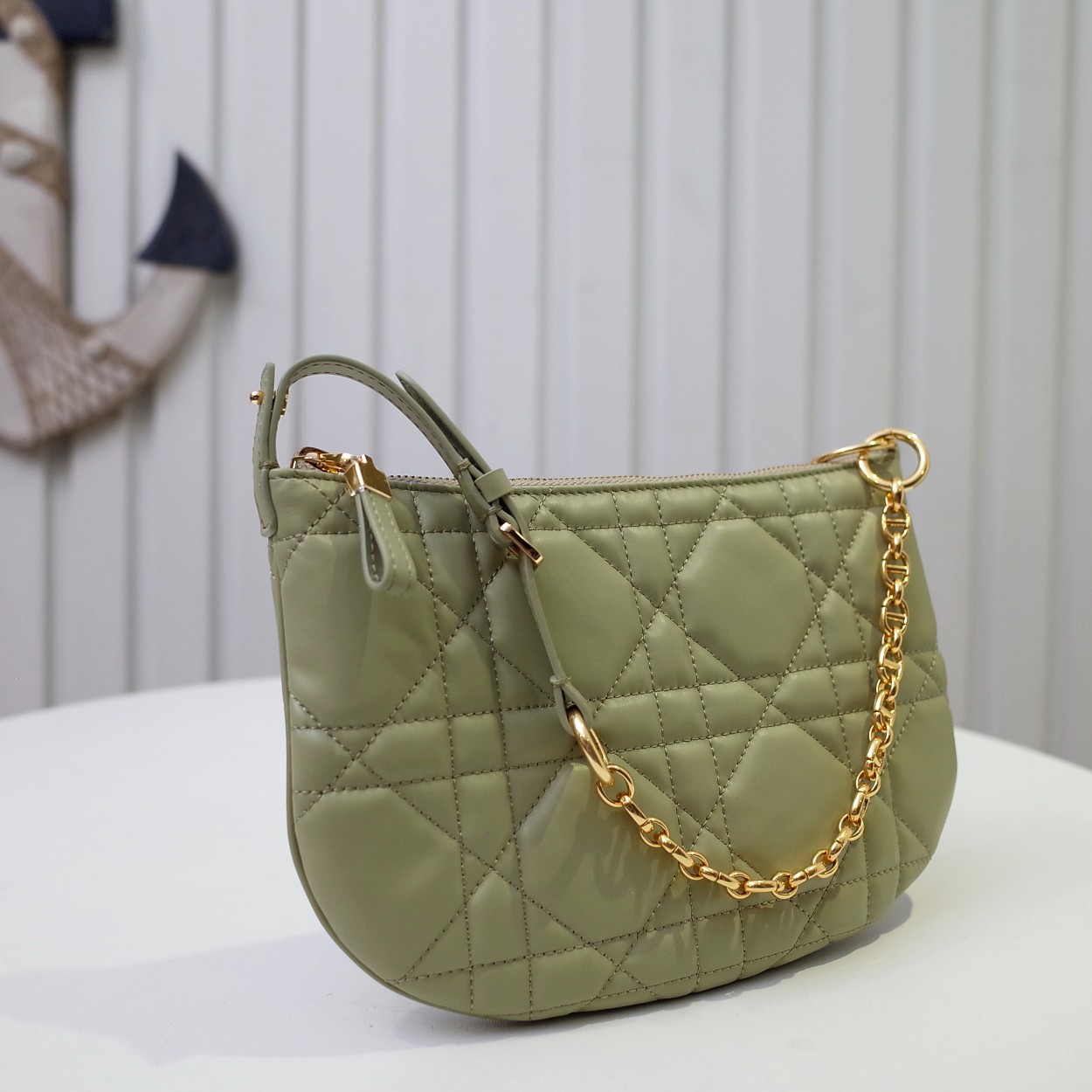 Mini Dior Caro Tulip Bag Green Quilted Macrocannage Calfskin