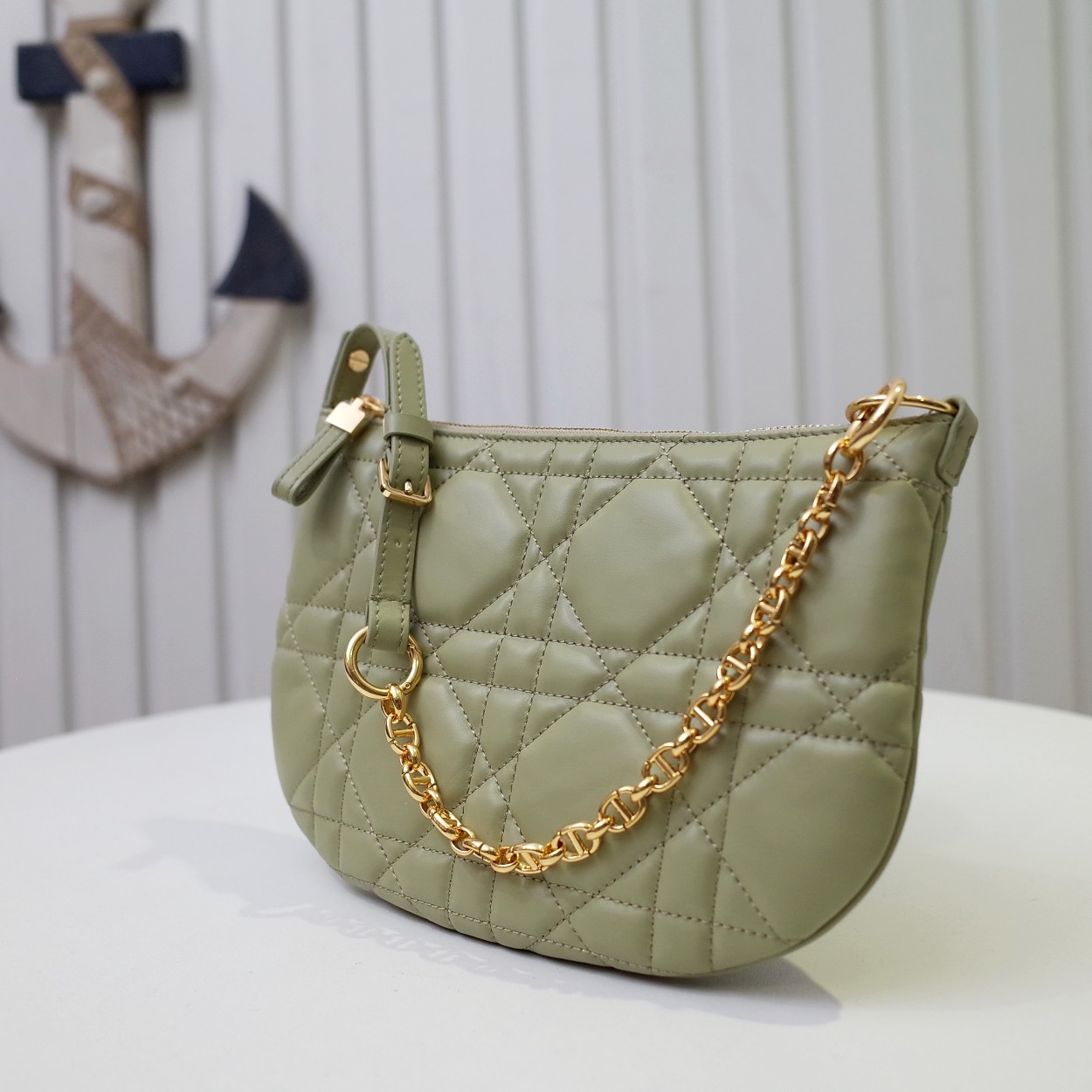 Mini Dior Caro Tulip Bag Green Quilted Macrocannage Calfskin