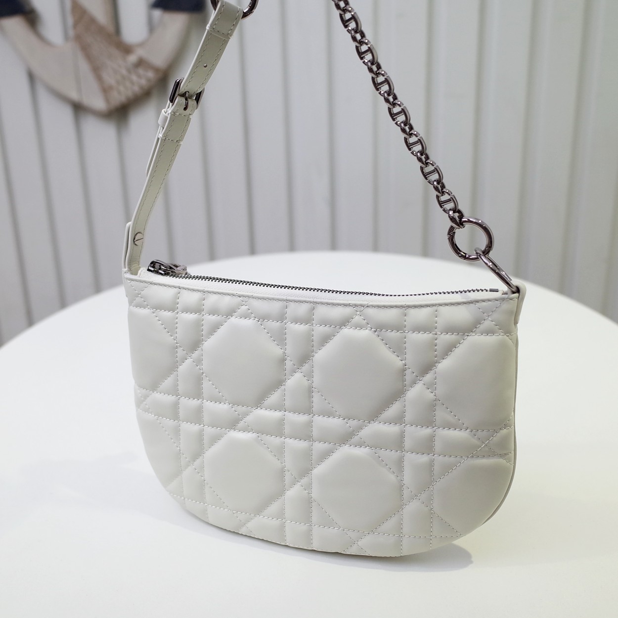 Mini Dior Caro Tulip Bag White Quilted Macrocannage Calfskin