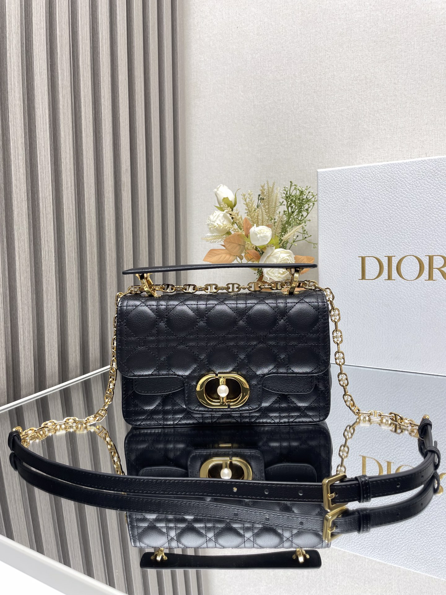 Mini Dior Jolie Top Handle Bag Black Cannage Calfskin