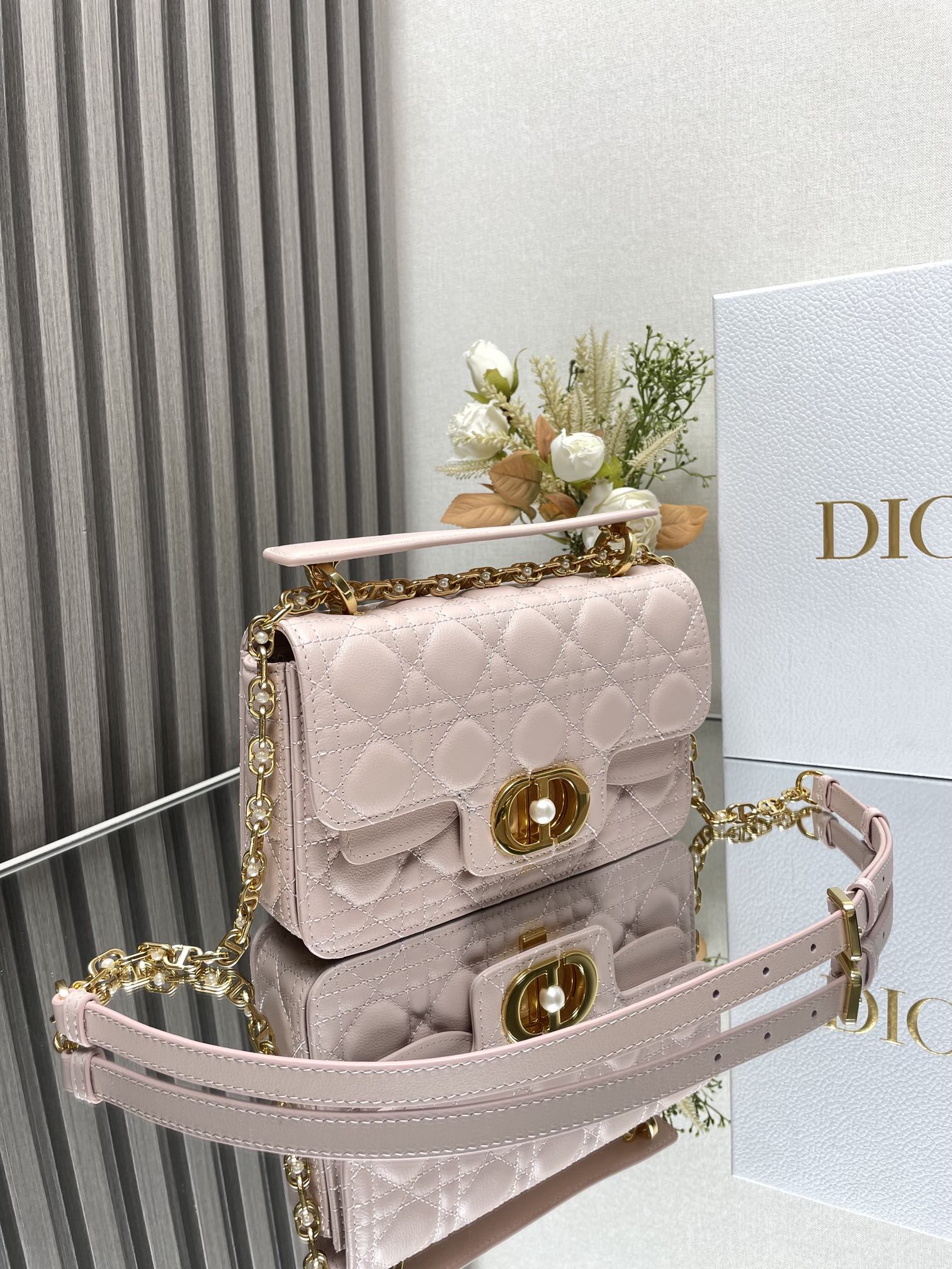 Mini Dior Jolie Top Handle Bag Pink Cannage Calfskin