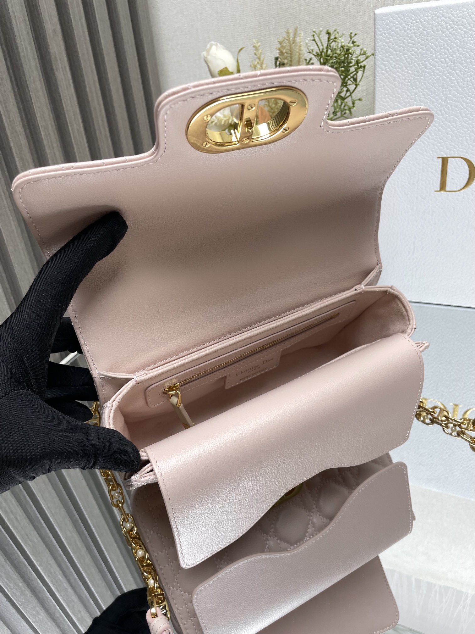 Mini Dior Jolie Top Handle Bag Pink Cannage Calfskin