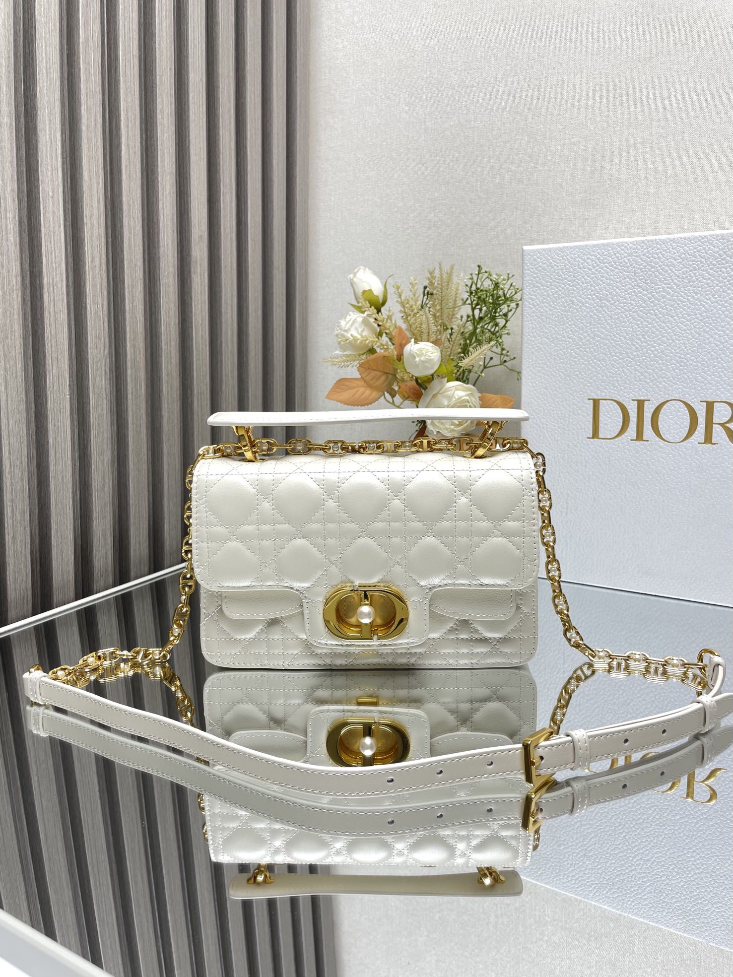 Mini Dior Jolie Top Handle Bag White Cannage Calfskin