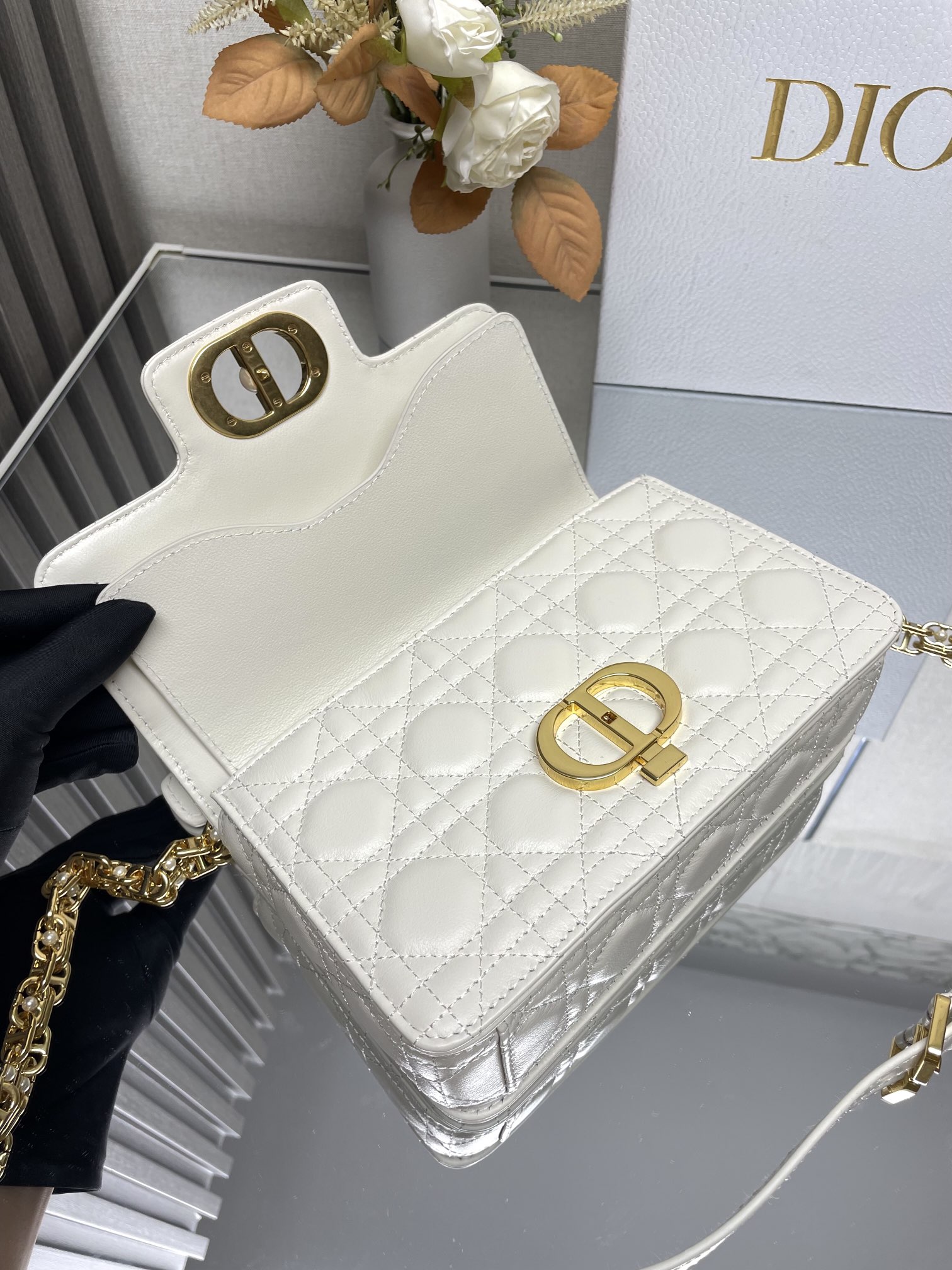 Mini Dior Jolie Top Handle Bag White Cannage Calfskin