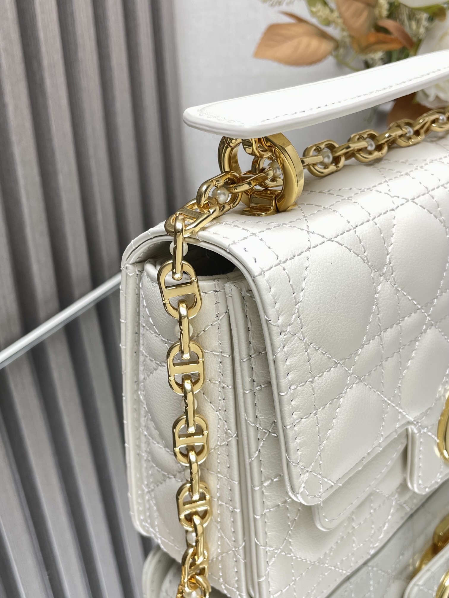 Mini Dior Jolie Top Handle Bag White Cannage Calfskin