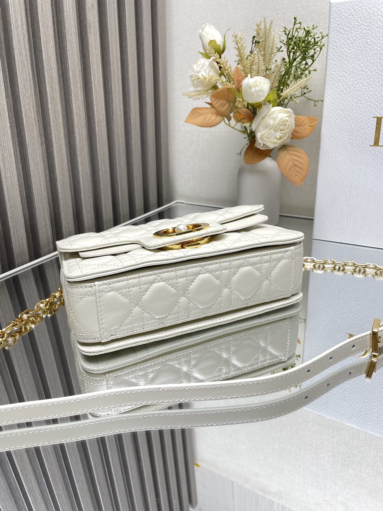 Mini Dior Jolie Top Handle Bag White Cannage Calfskin