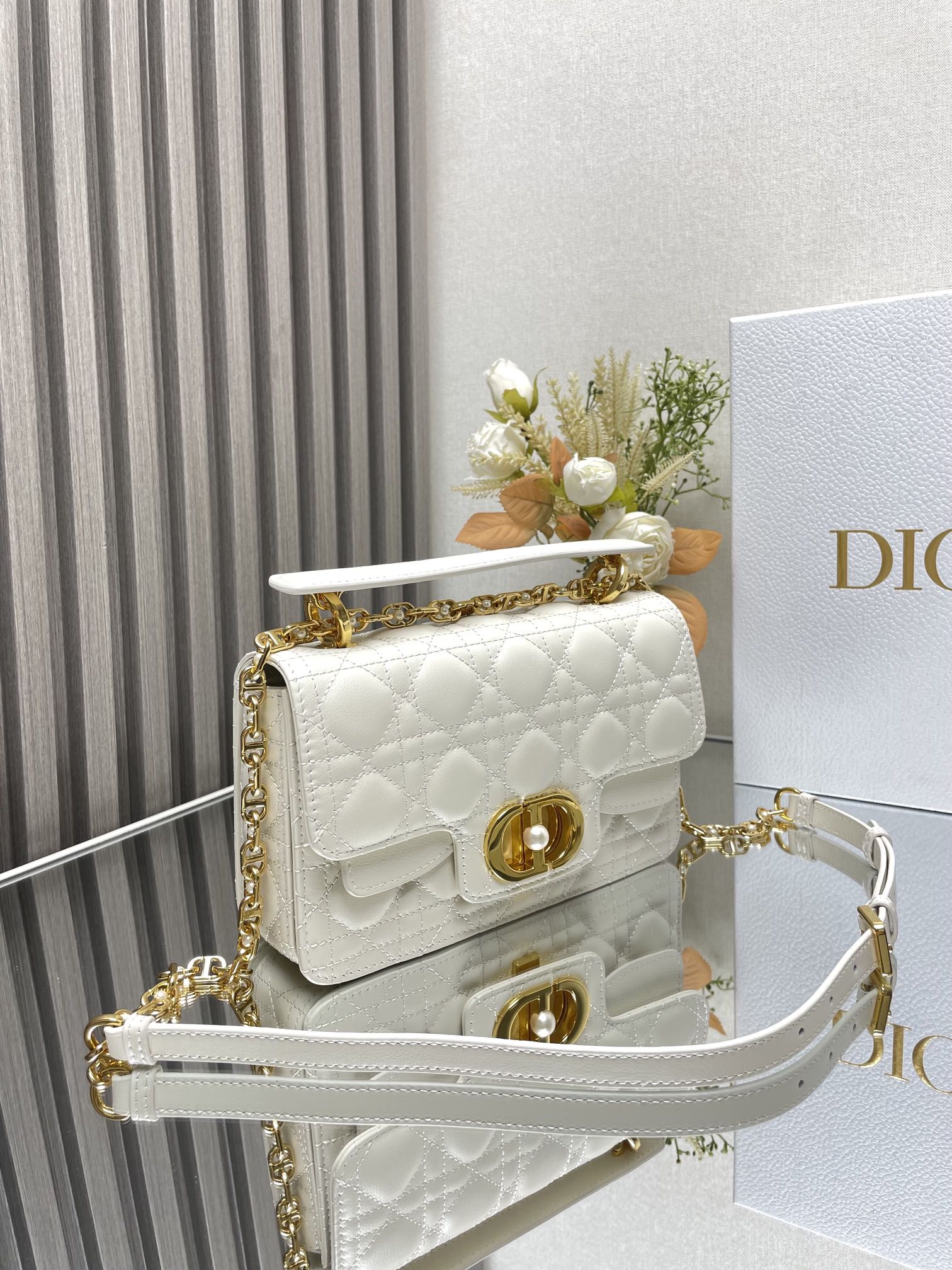 Mini Dior Jolie Top Handle Bag White Cannage Calfskin