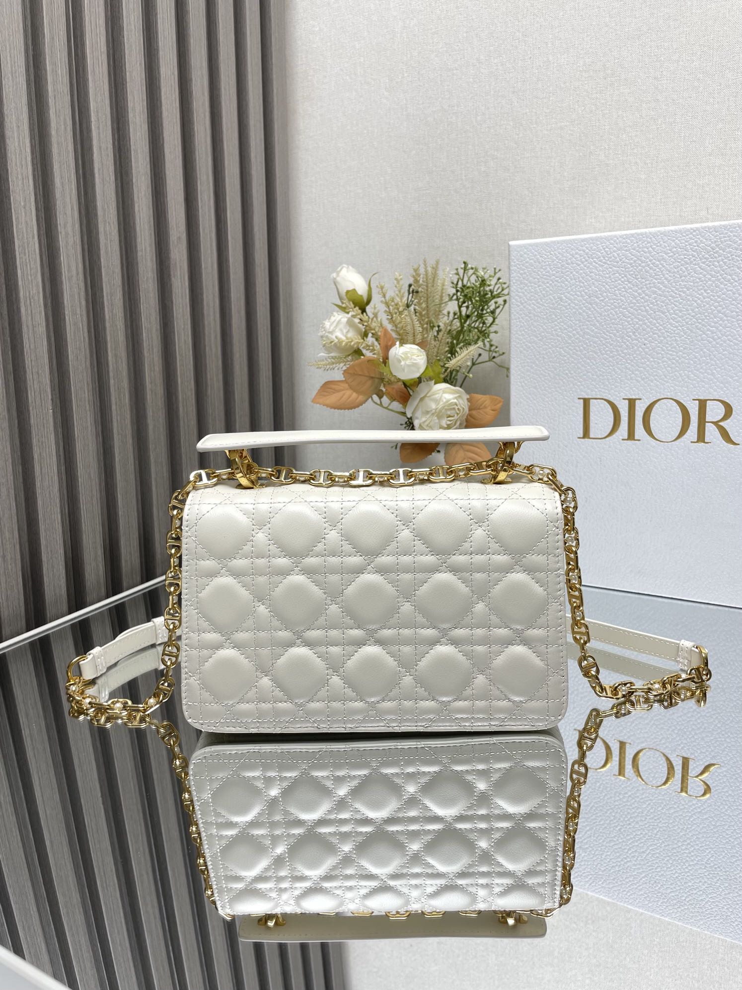 Mini Dior Jolie Top Handle Bag White Cannage Calfskin