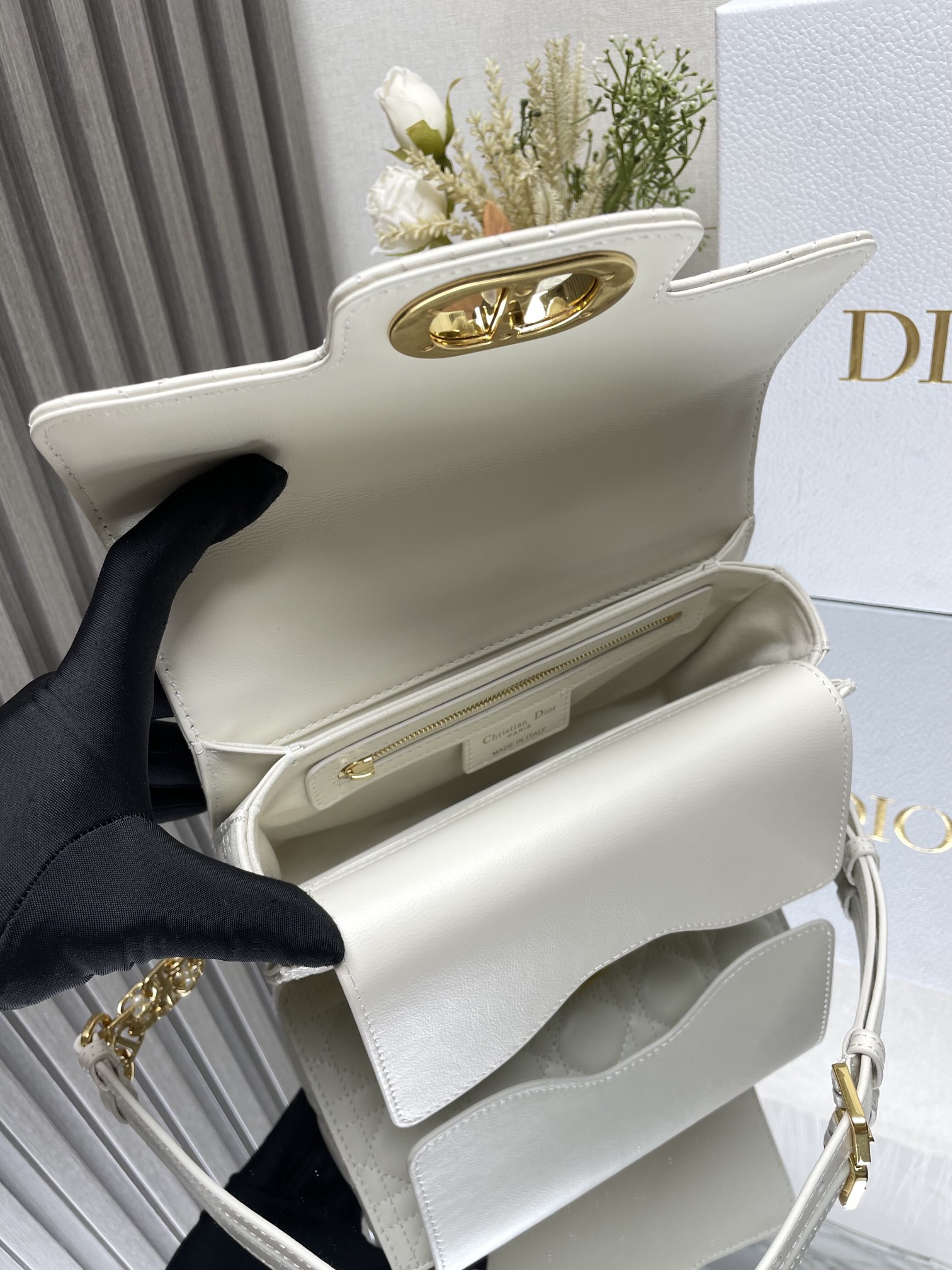 Mini Dior Jolie Top Handle Bag White Cannage Calfskin