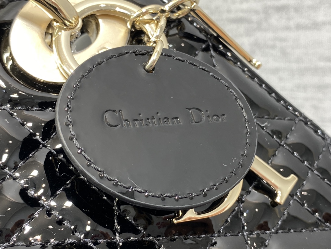 Mini Lady Dior 17cm Powder Black Patent Cannage Calfskin