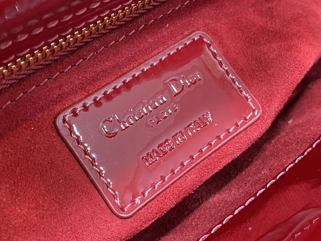 Mini Lady Dior 17cm Powder Red Patent Cannage Calfskin