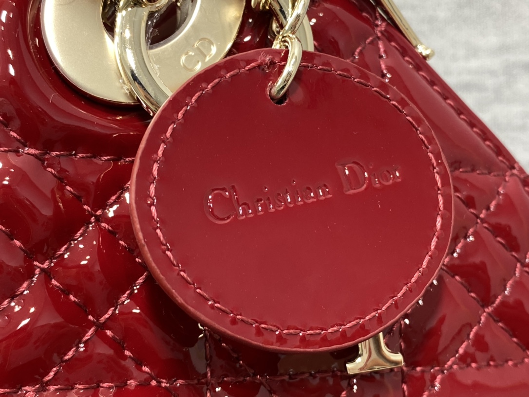 Mini Lady Dior 17cm Powder Red Patent Cannage Calfskin