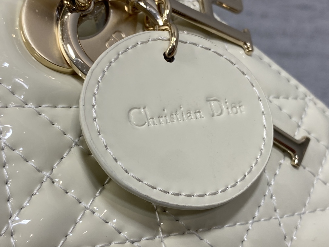 Mini Lady Dior 17cm Powder White Patent Cannage Calfskin