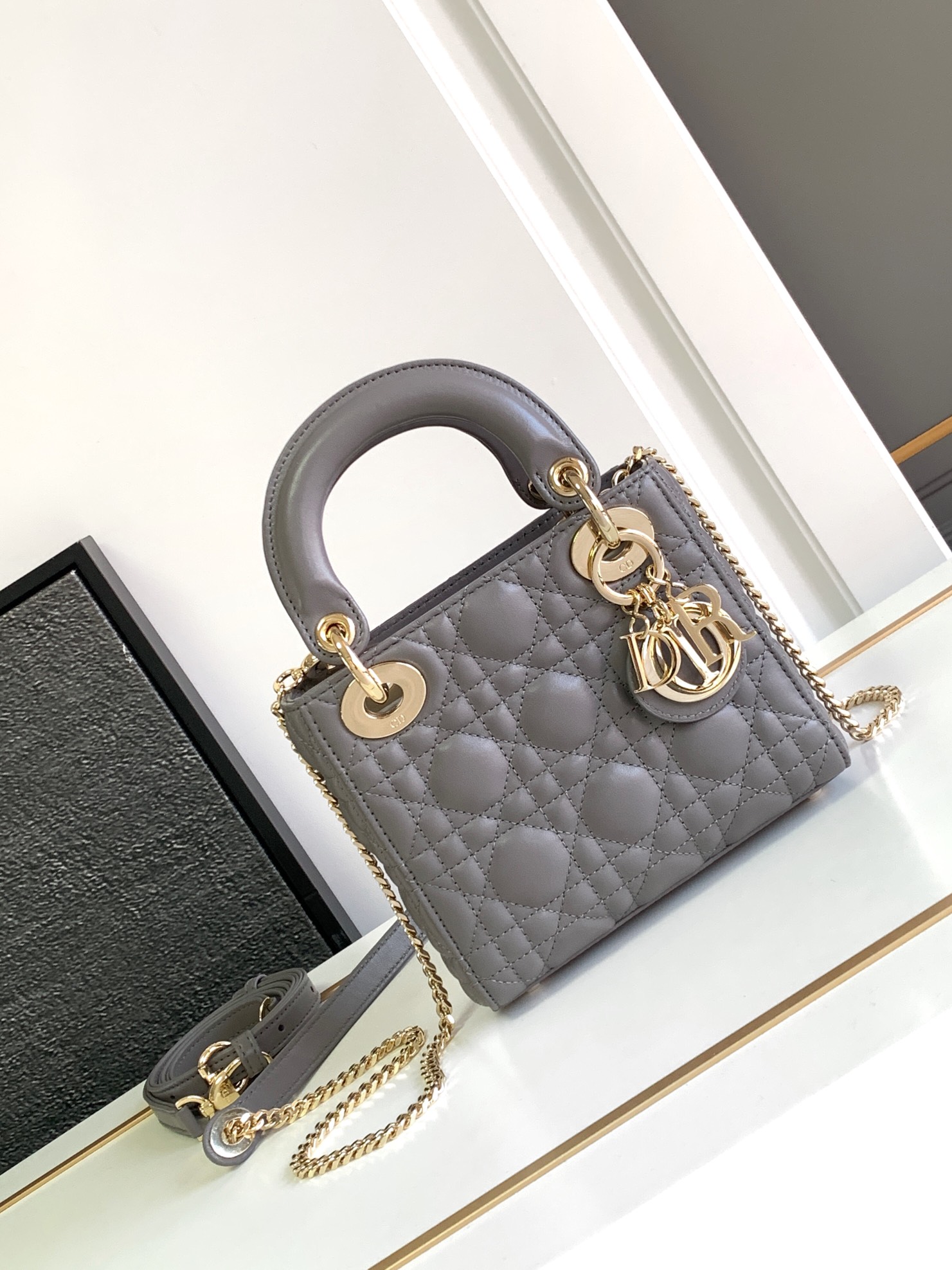 Mini Lady Dior Bag Lambskin Elephant Gray With Gold Hardware 17cm