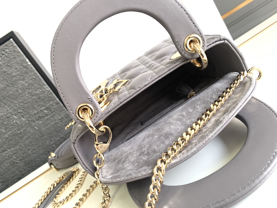 Mini Lady Dior Bag Lambskin Elephant Gray With Gold Hardware 17cm