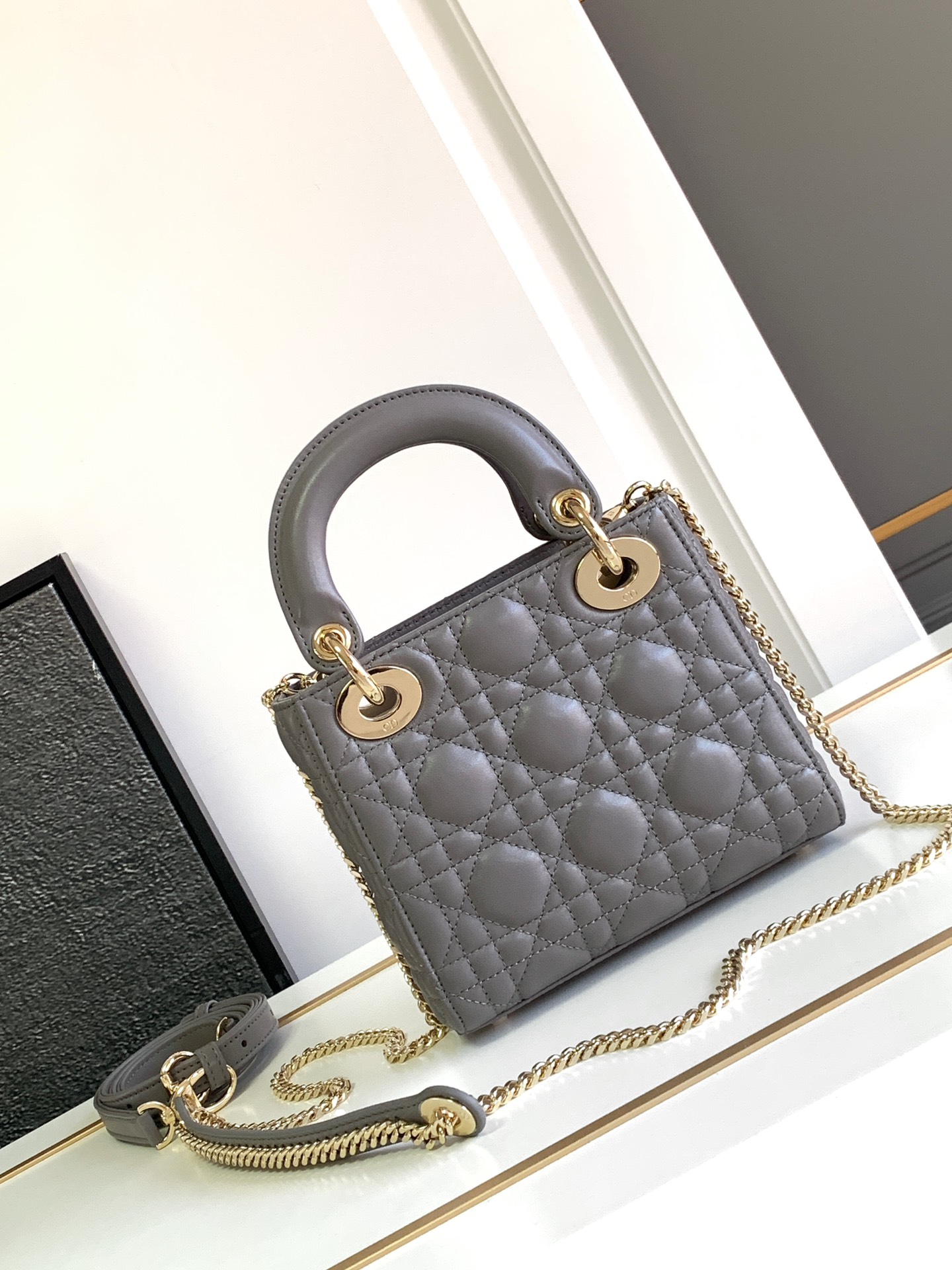 Mini Lady Dior Bag Lambskin Elephant Gray With Gold Hardware 17cm