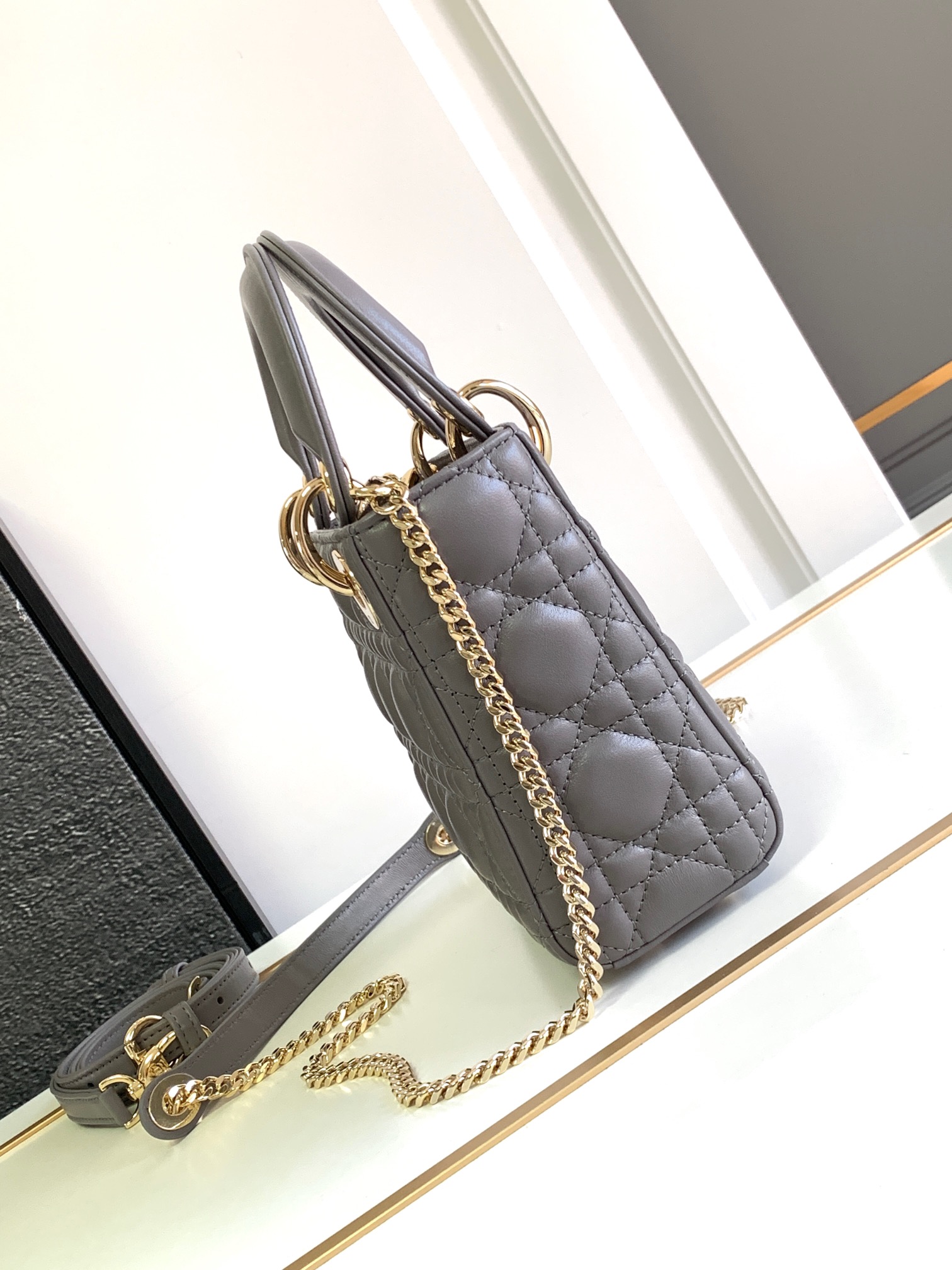 Mini Lady Dior Bag Lambskin Elephant Gray With Gold Hardware 17cm