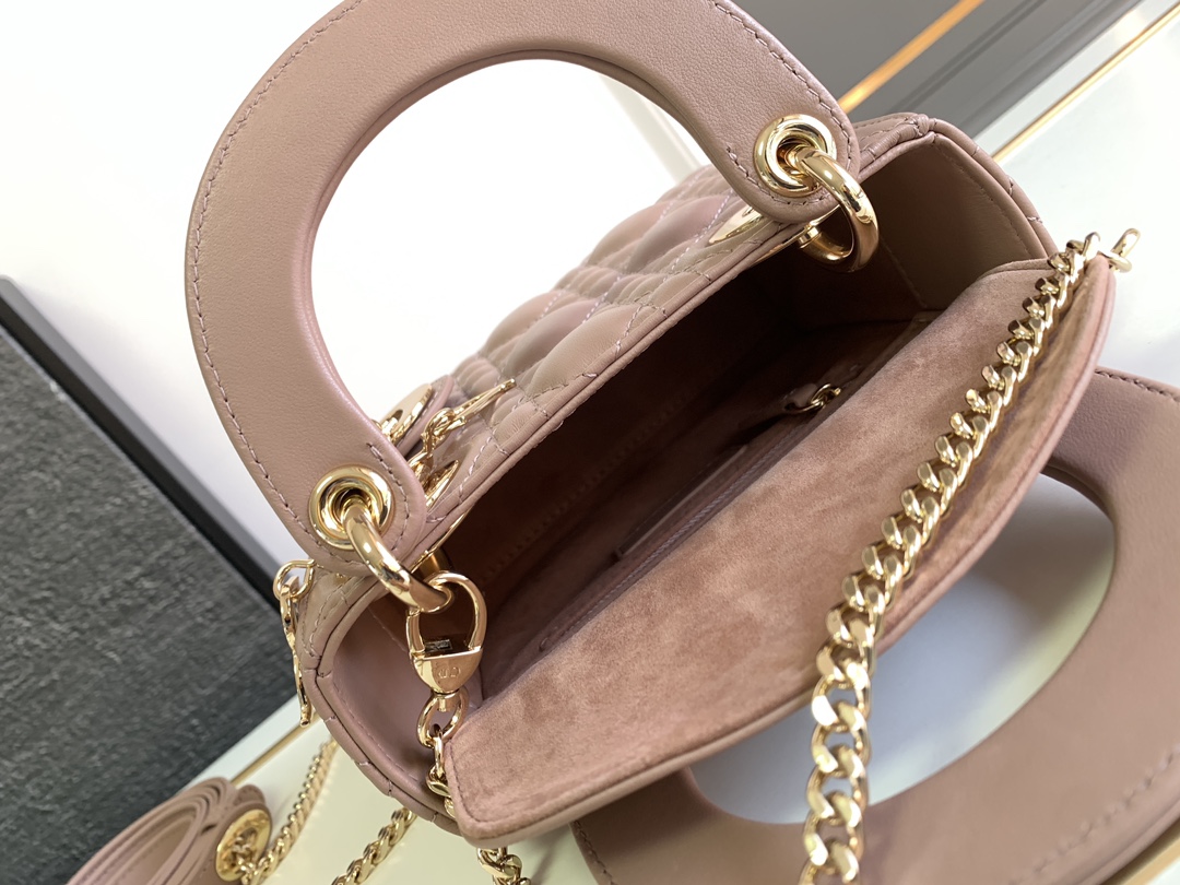 Mini Lady Dior Bag Lambskin Nude Powder With Gold Hardware 17cm