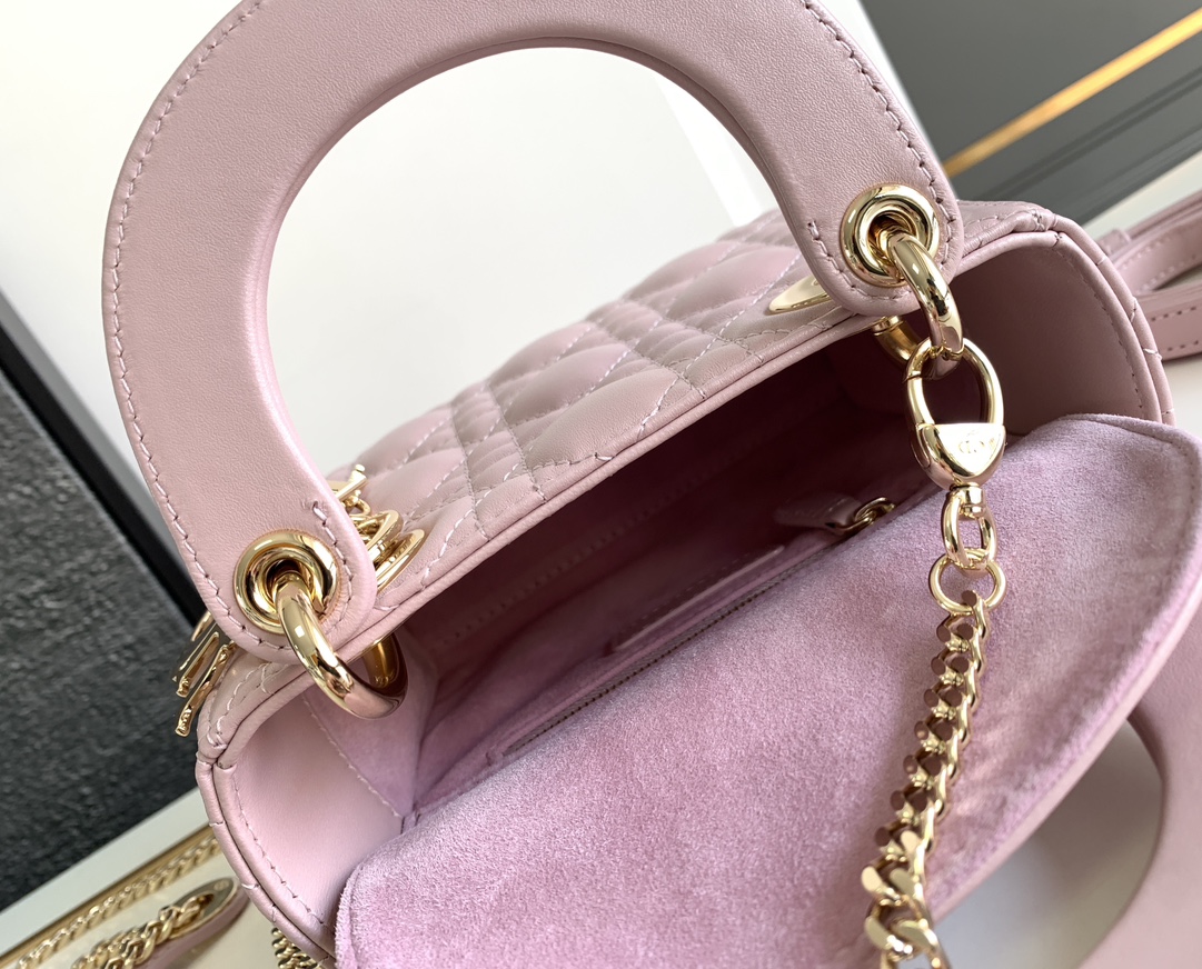 Mini Lady Dior Bag Lambskin Pearl Powder With Hardware 17cm