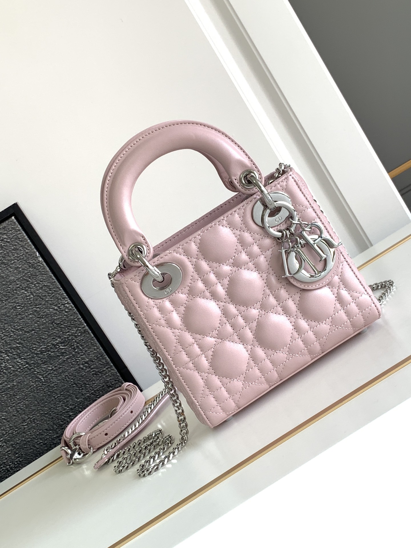 Mini Lady Dior Bag Lambskin Pearl Powder With Silver Hardware 17cm