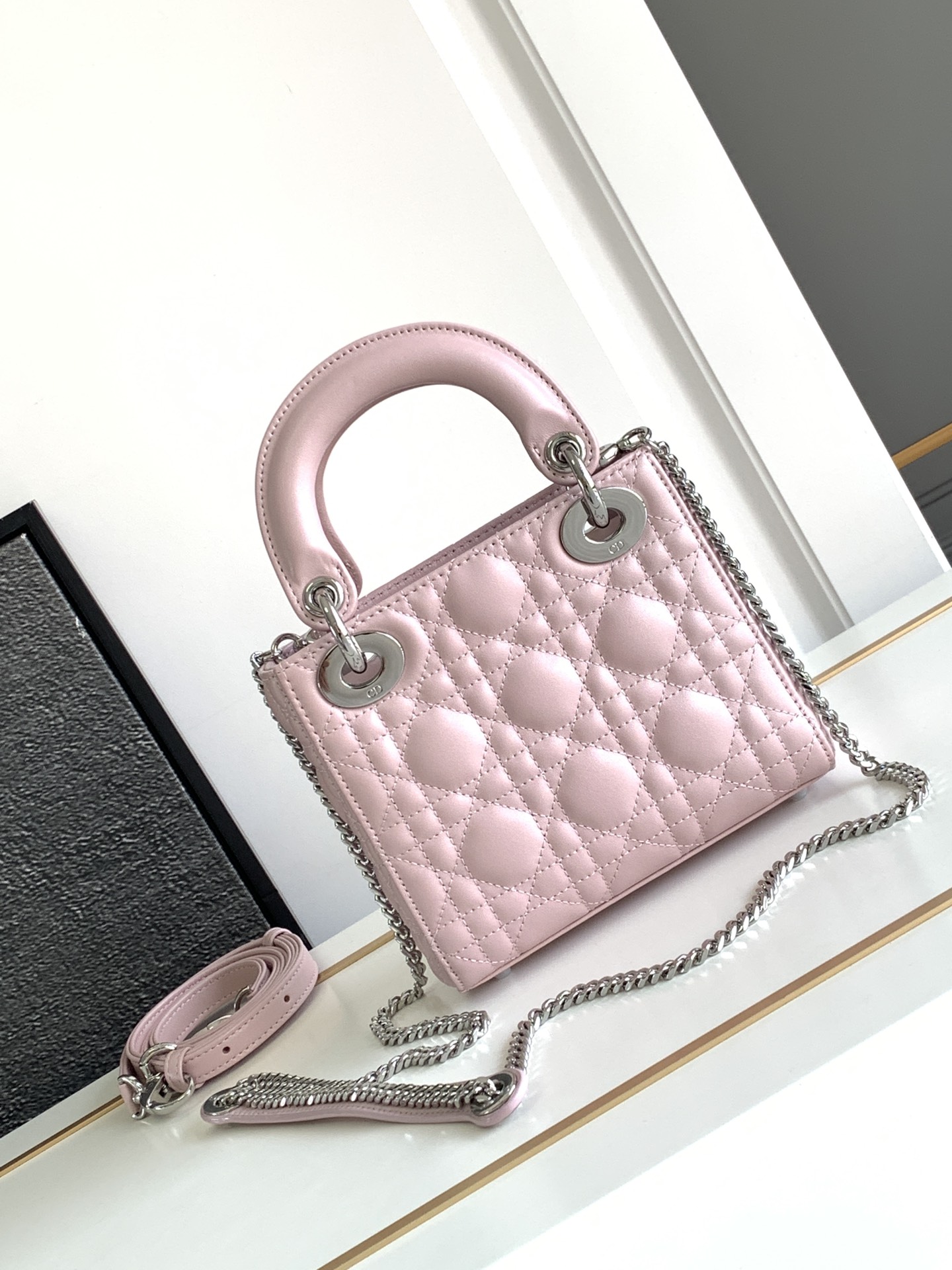 Mini Lady Dior Bag Lambskin Pearl Powder With Silver Hardware 17cm