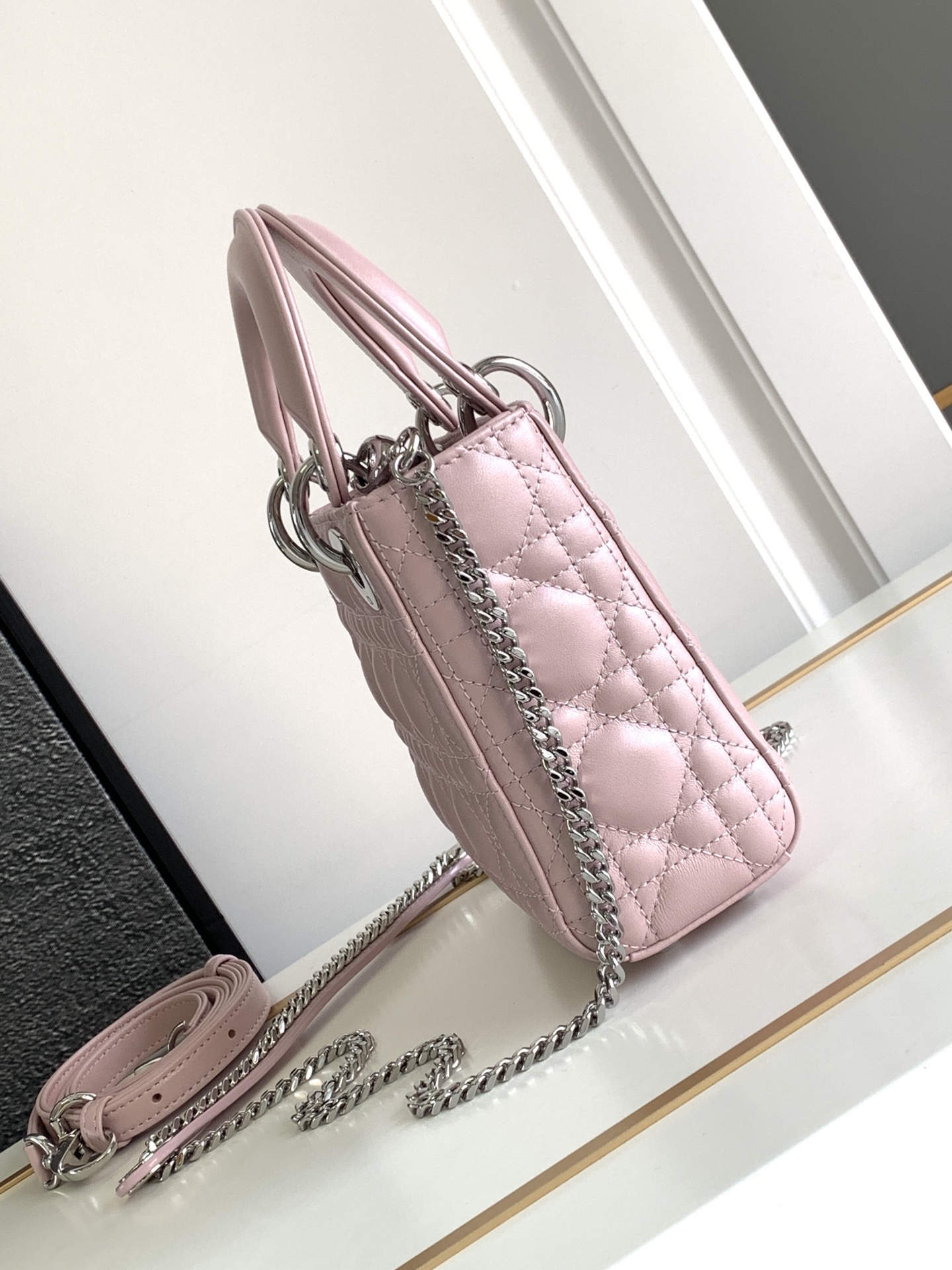 Mini Lady Dior Bag Lambskin Pearl Powder With Silver Hardware 17cm