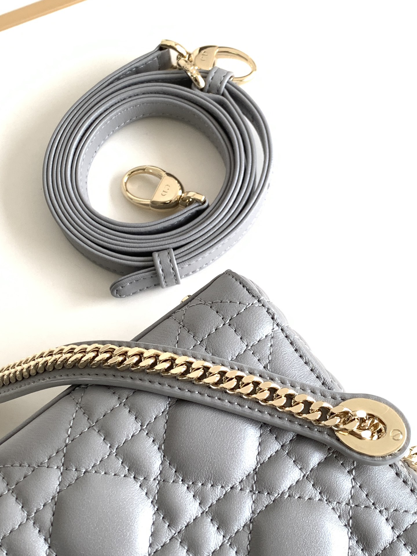 Mini Lady Dior Bag Lambskin Pearlescent Gray With Gold Hardware 17cm