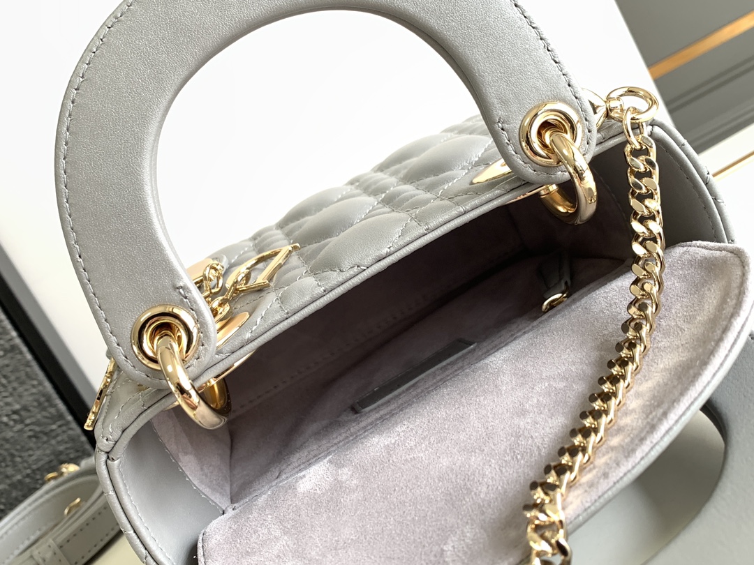 Mini Lady Dior Bag Lambskin Pearlescent Gray With Gold Hardware 17cm