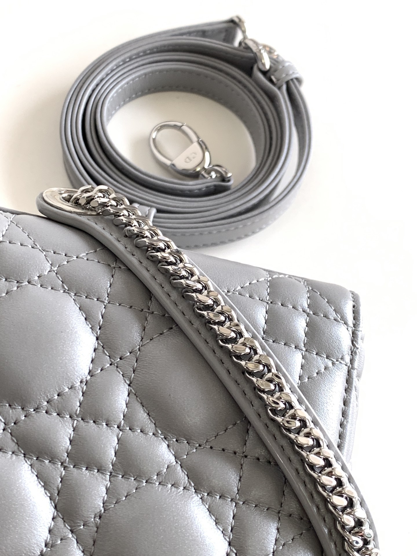 Mini Lady Dior Bag Lambskin Pearlescent Gray With Silver Hardware 17cm