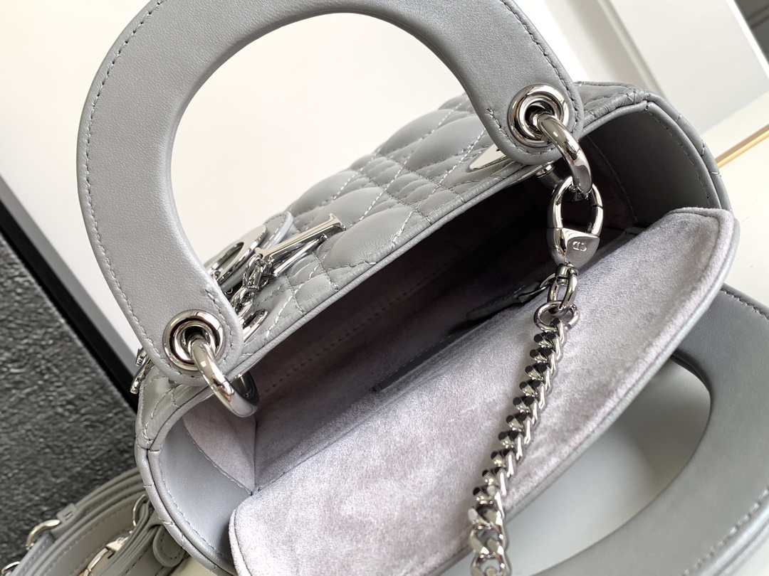 Mini Lady Dior Bag Lambskin Pearlescent Gray With Silver Hardware 17cm