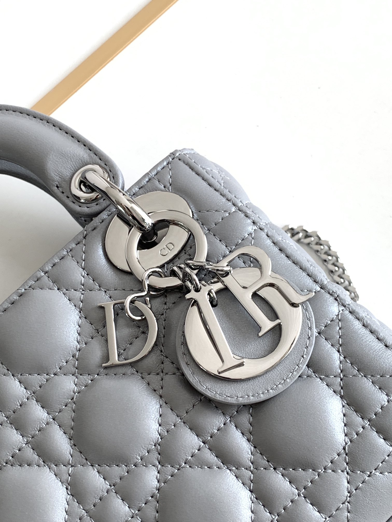 Mini Lady Dior Bag Lambskin Pearlescent Gray With Silver Hardware 17cm